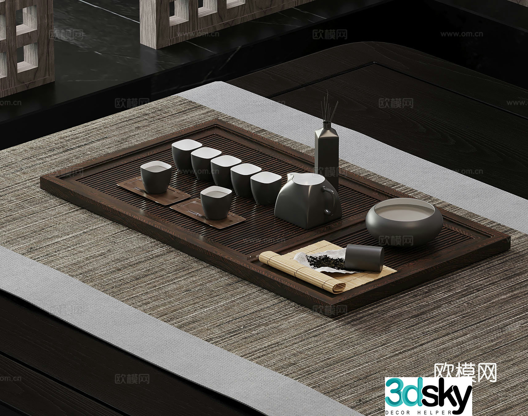 New Chinese style tea set tea cup teapot 3d model