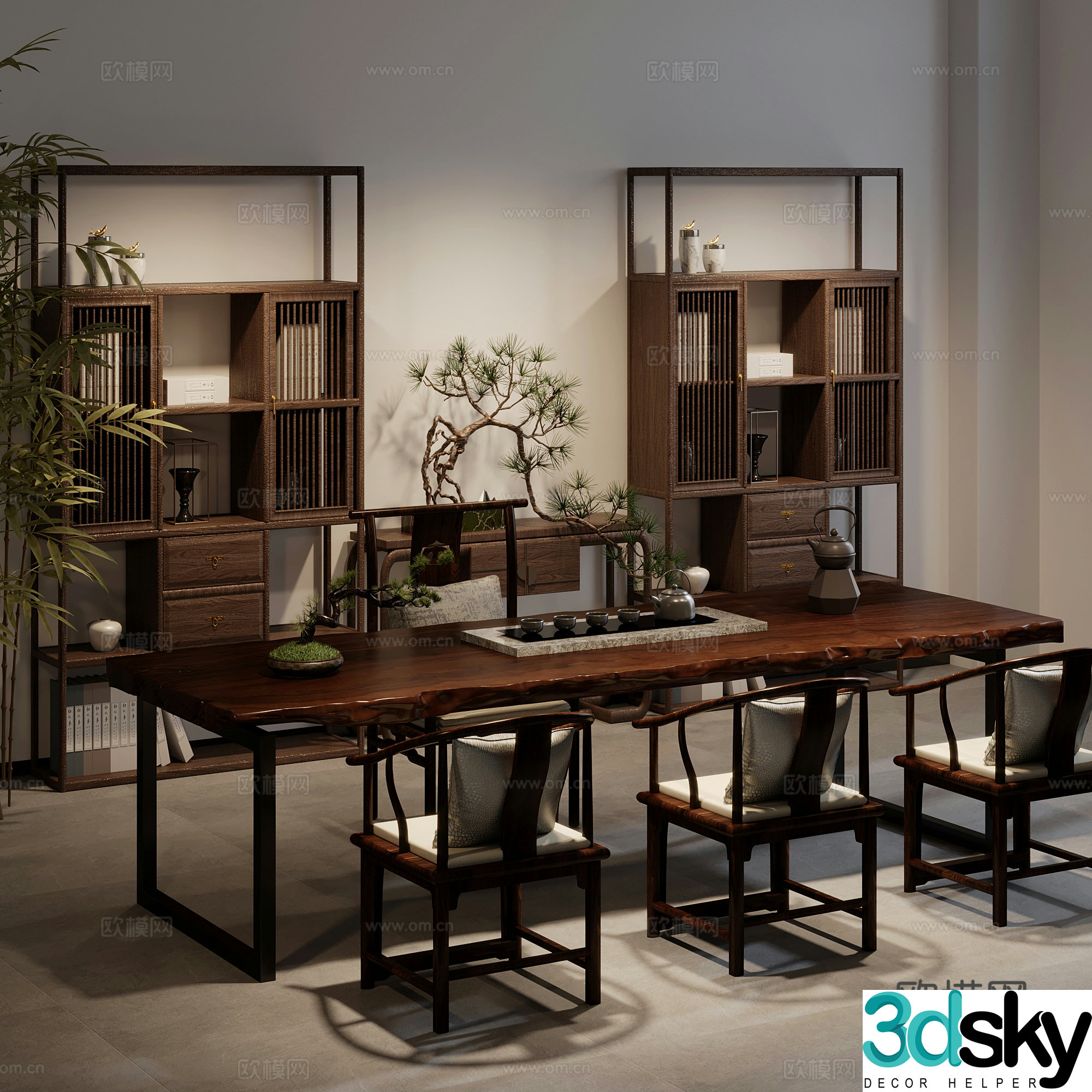 New Chinese-style tea room tea table and chair combination tea set 3D model