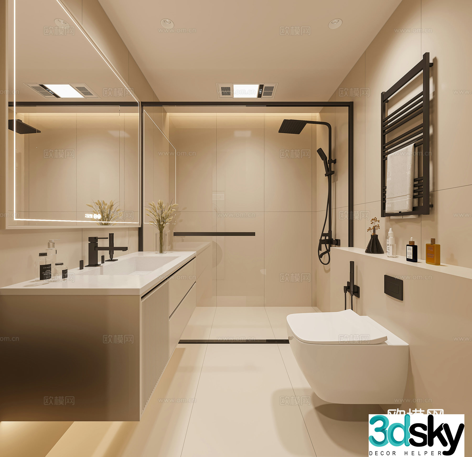 Creamy style bathroom 3d model