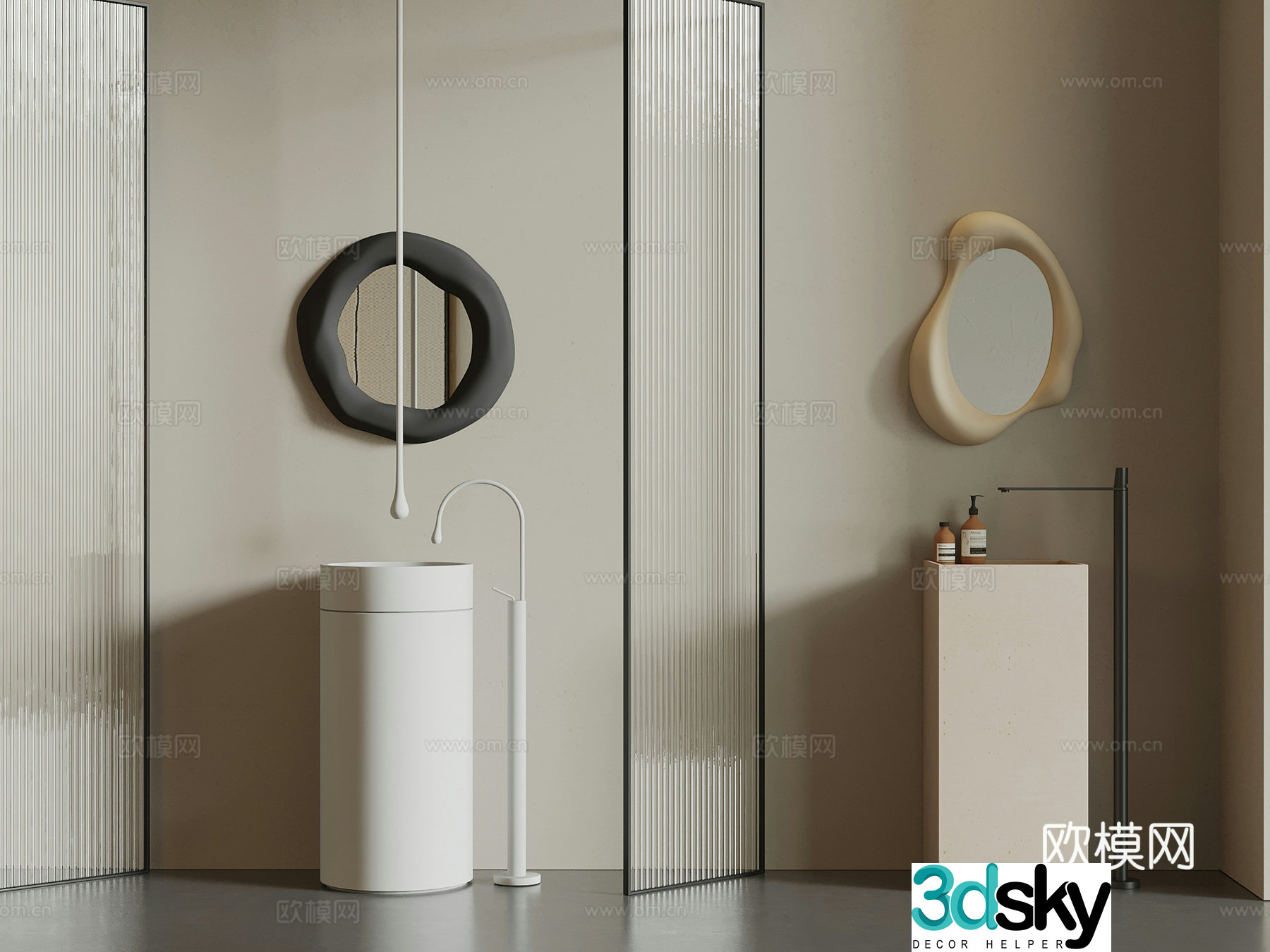 Washing table modern wash basin column basin mirror 3d model