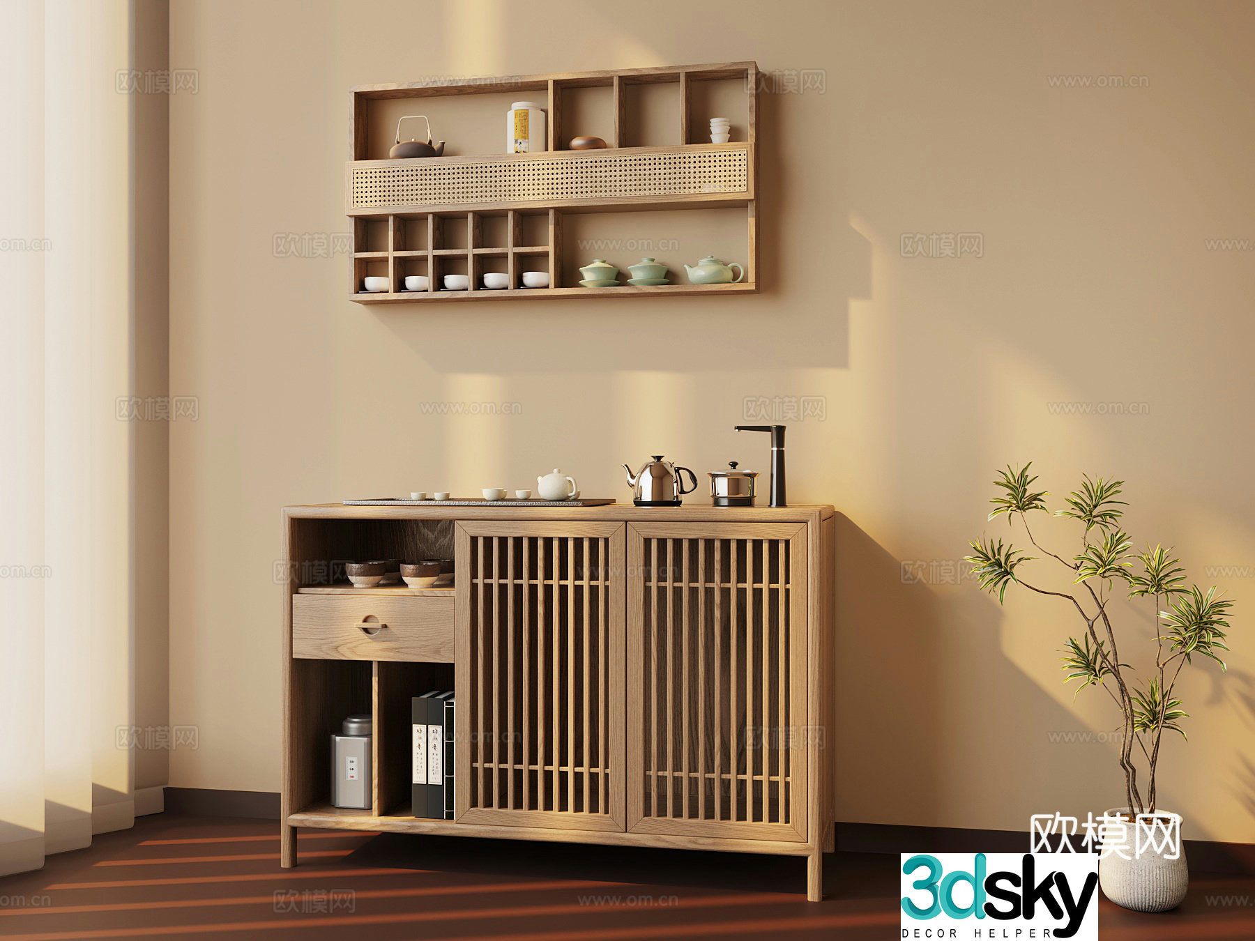 New Chinese style tea cabinet 3D model