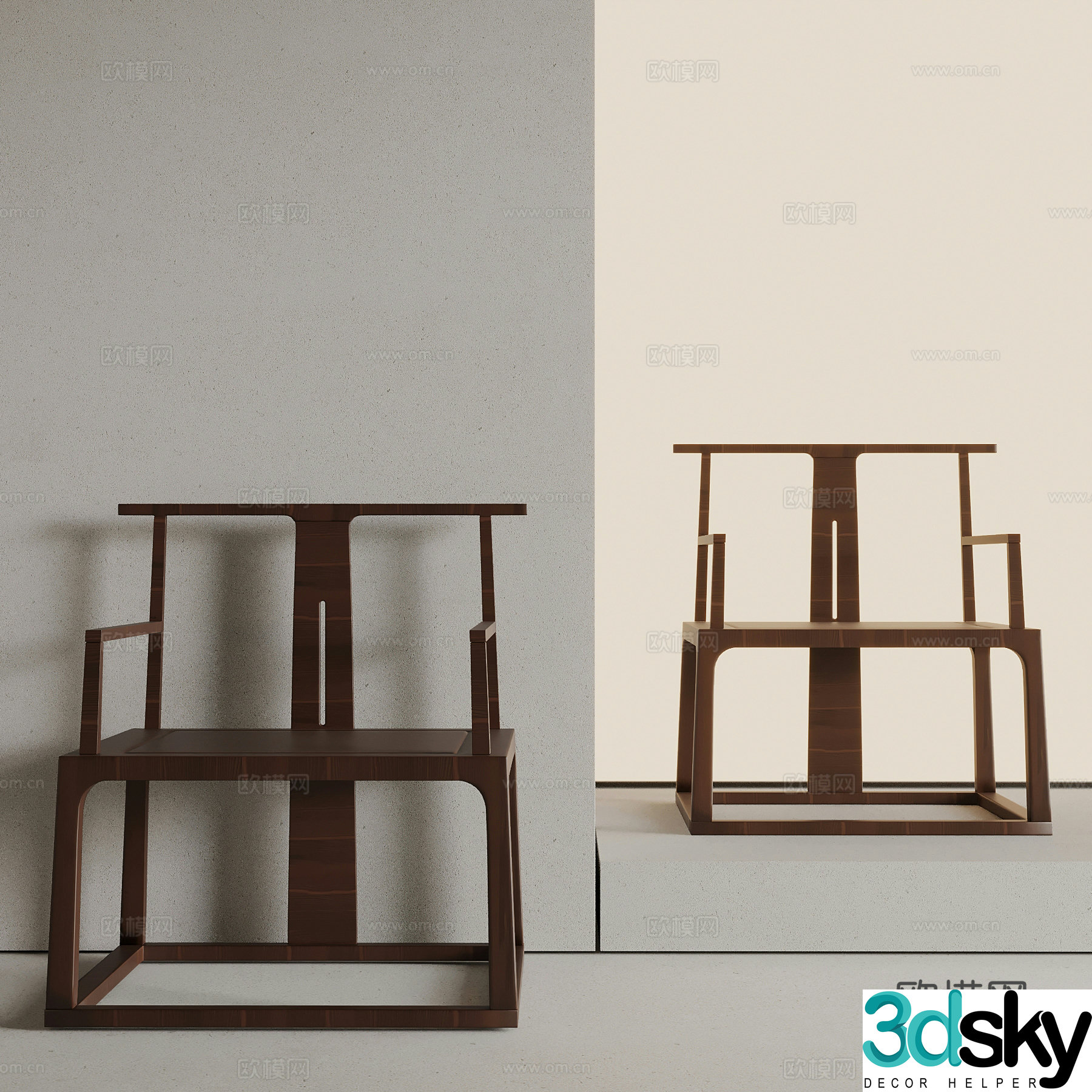 New Chinese style leisure chair with armrests 3D model