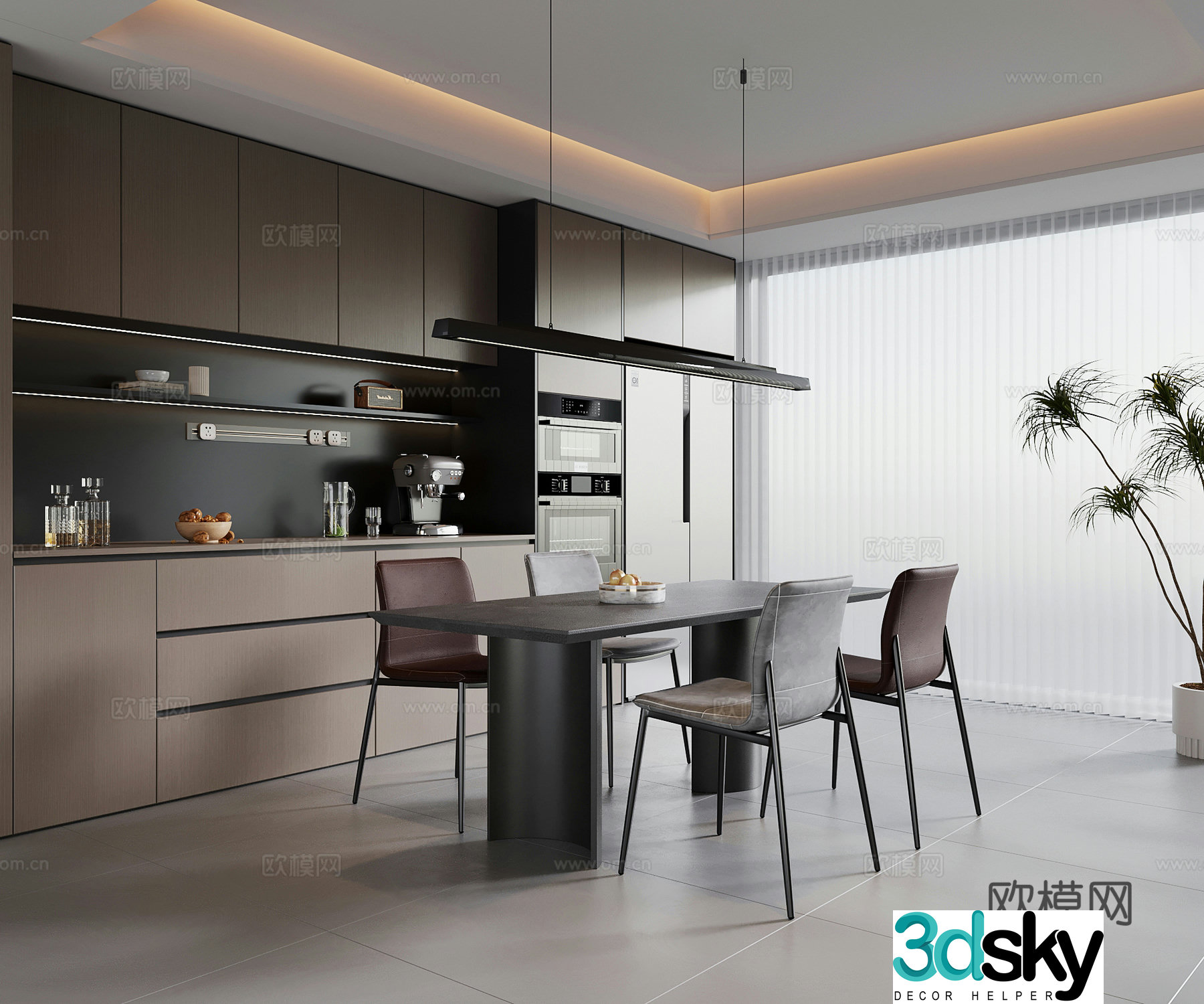 Modern Italian restaurant dining table and chair Italian wine cabinet 3d model