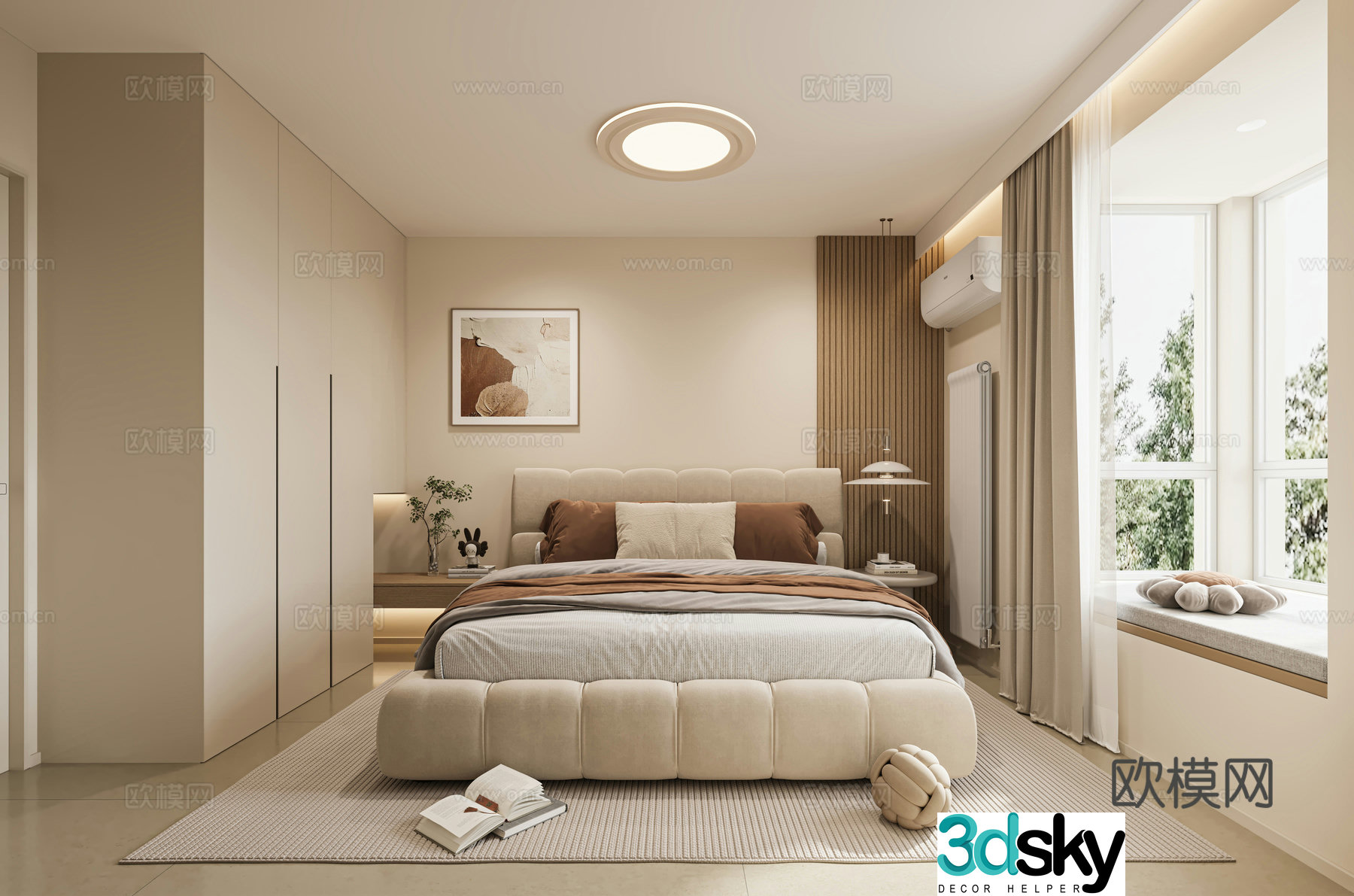 Creamy Bedroom 3d Model