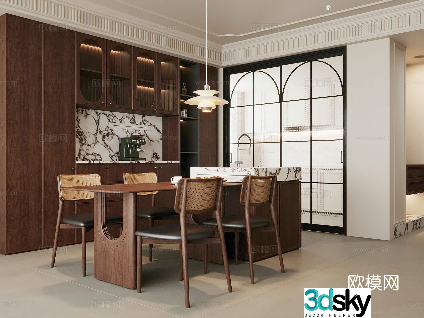 Home Restaurant Jijifeng Restaurant Dining table chair wine cabinet 3D model