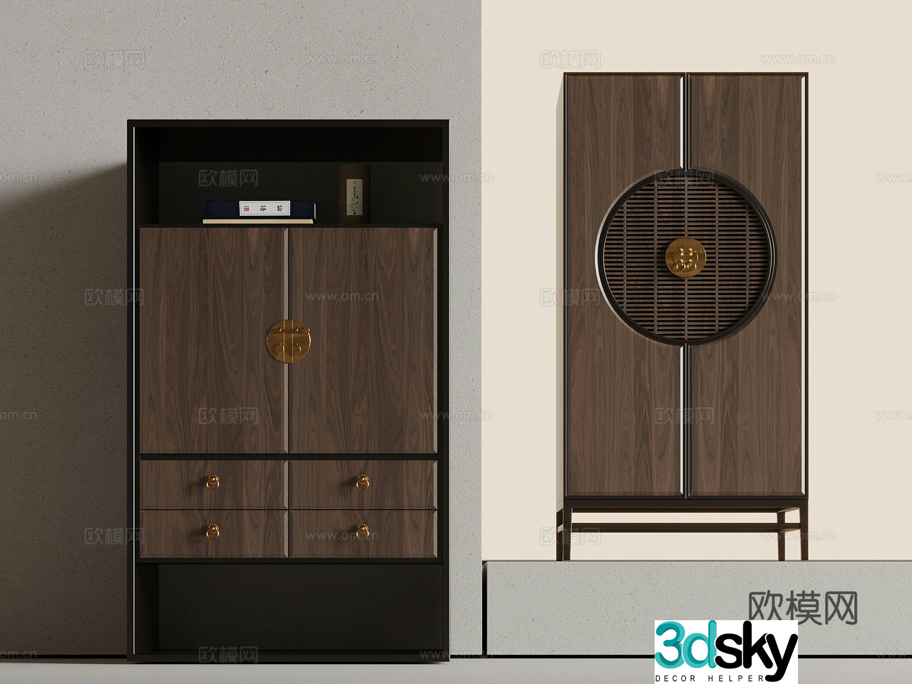 New Chinese-style solid wood chest of cabinets decorative cabinets 3D model