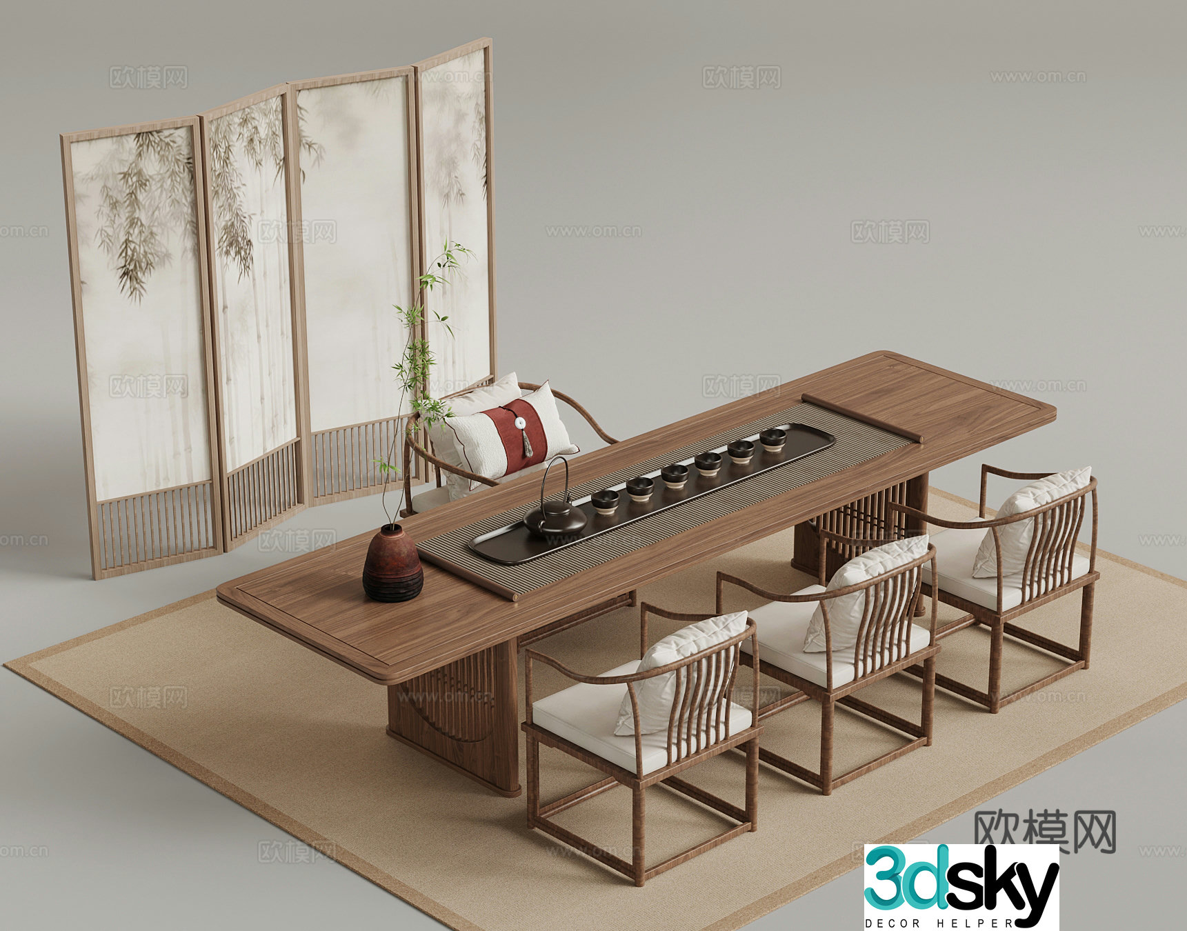 Medium style tea room table and chair 3D model
