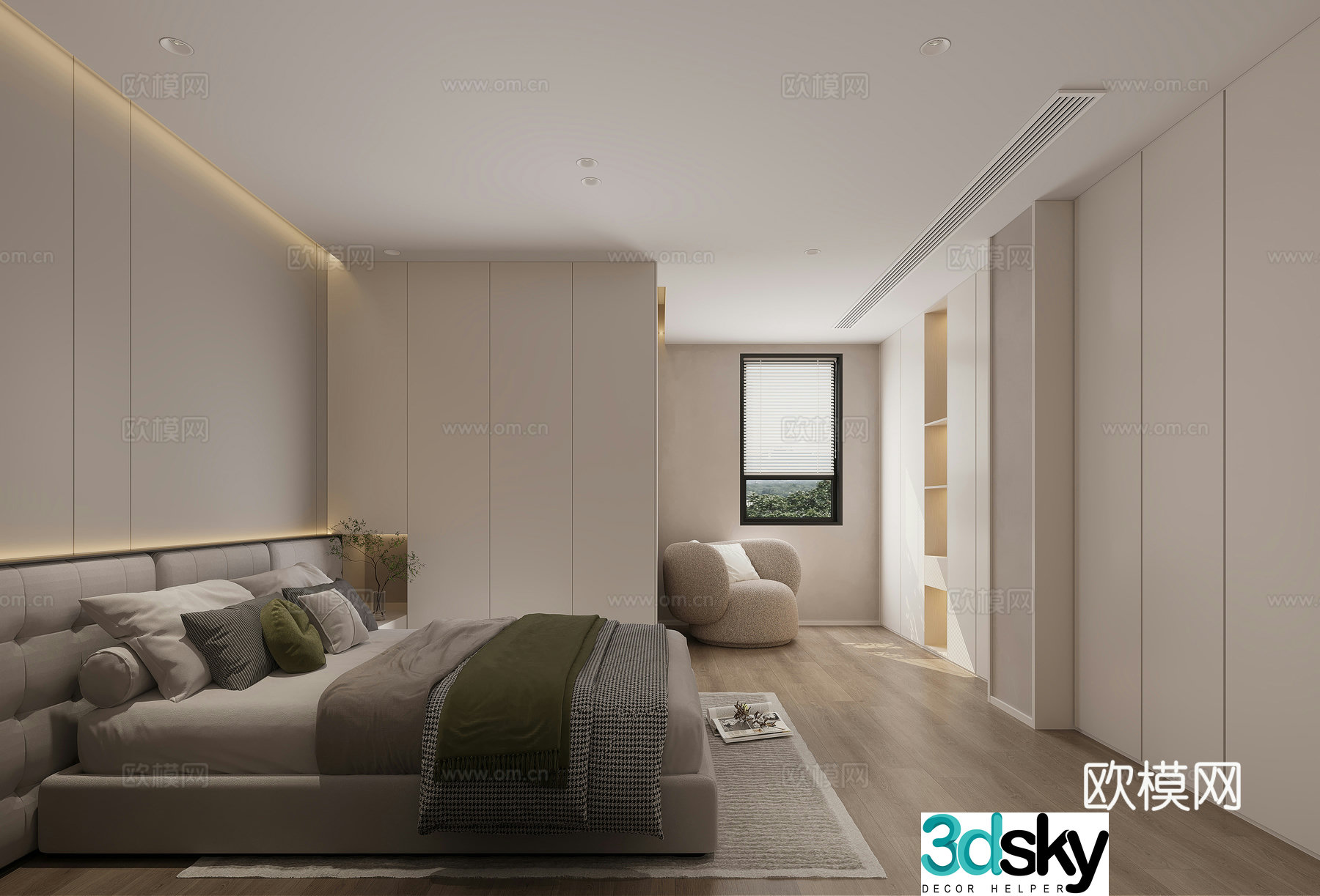 Creamy Bedroom 3d Model