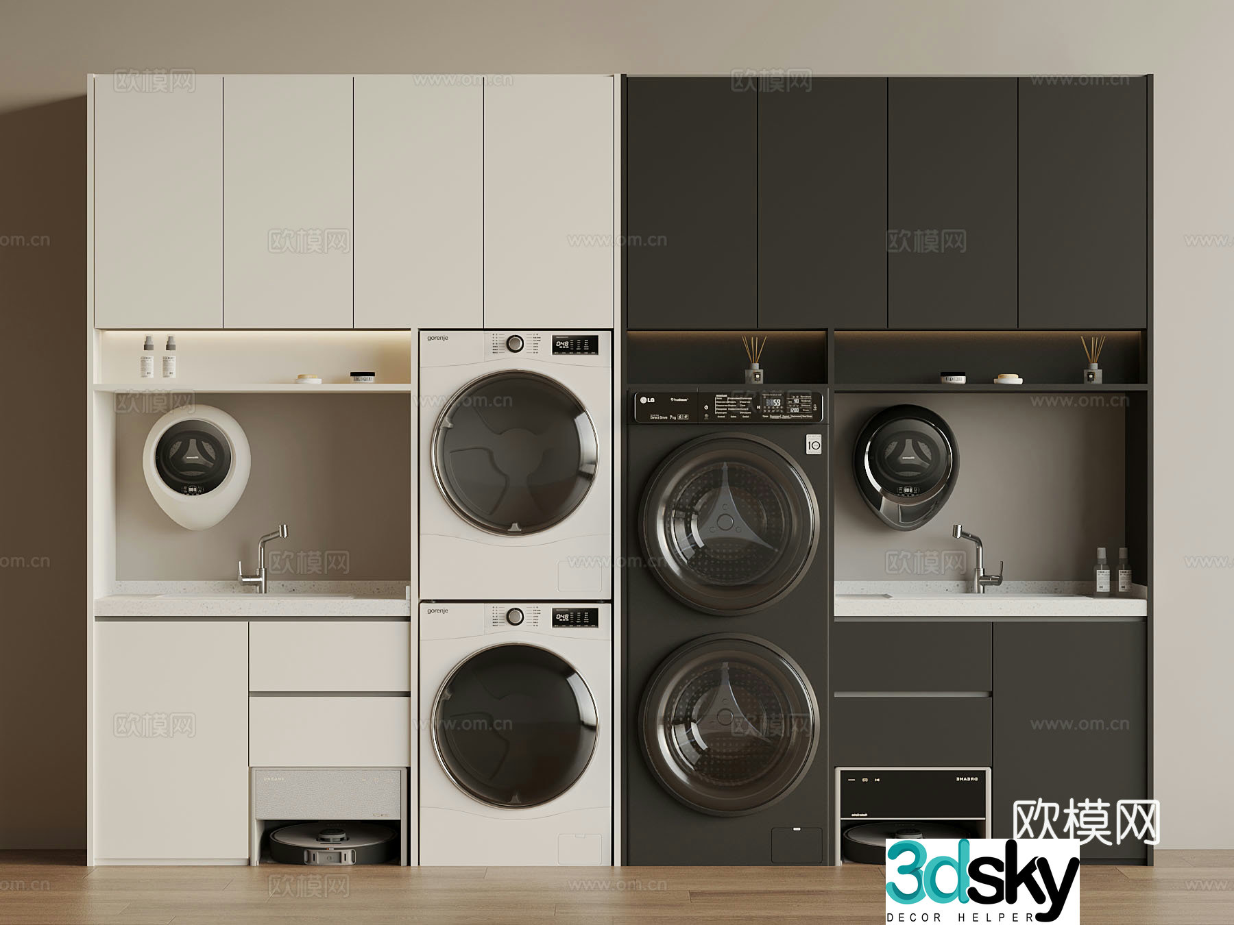 Washing cabinet modern laundry supplies washing machine 3d model
