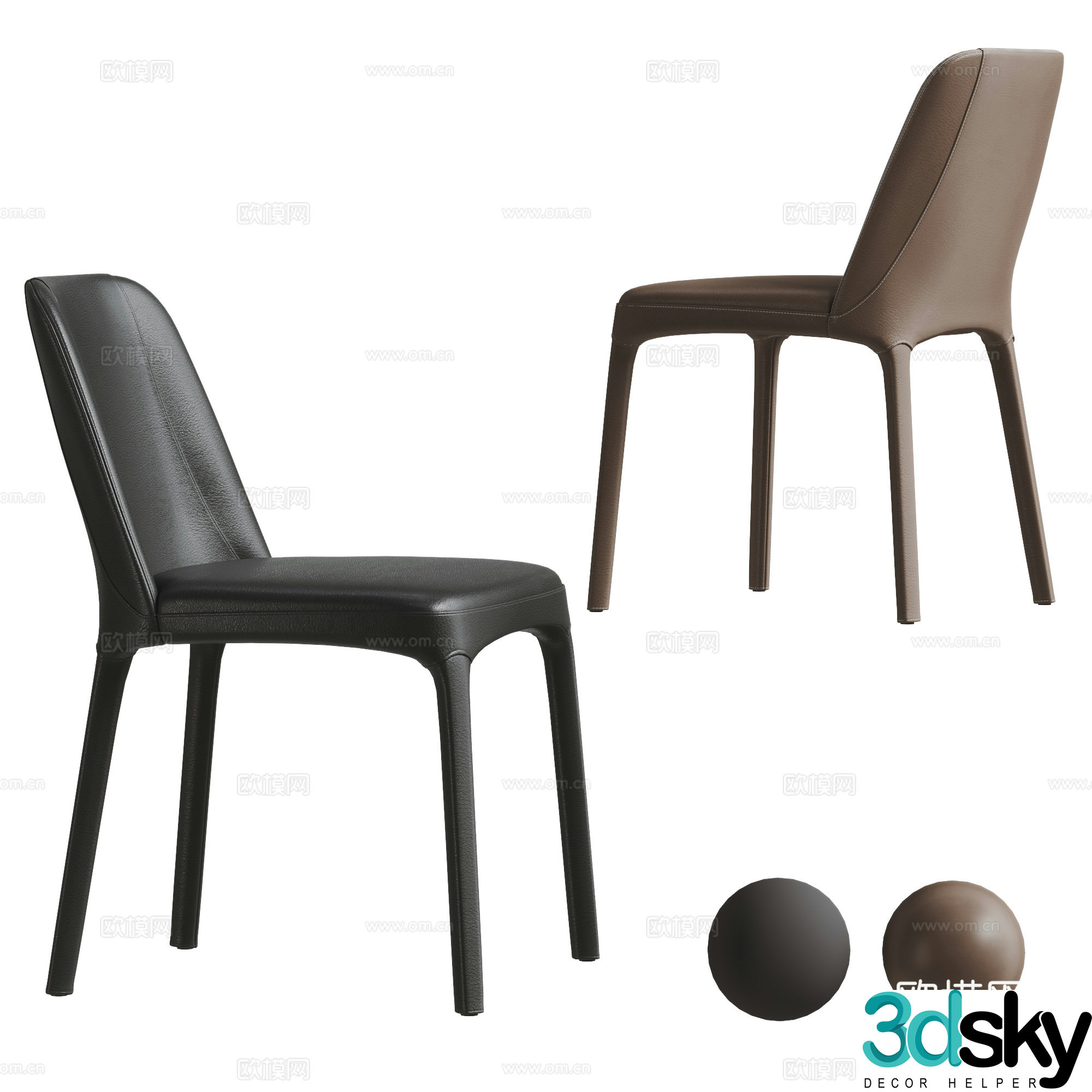 Modern leather single chair combination 3D model