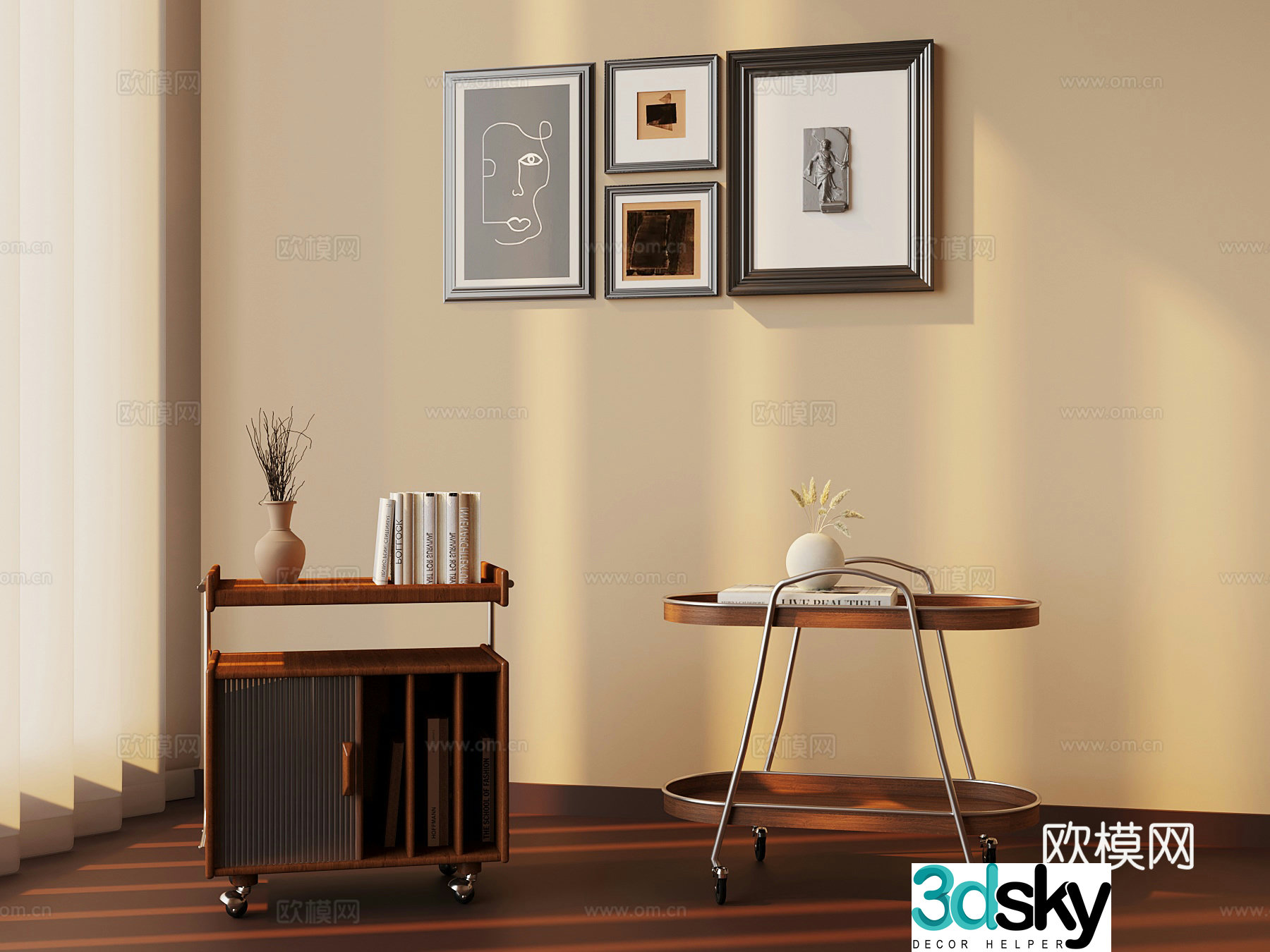 Medium style small cart side table table 3D model
