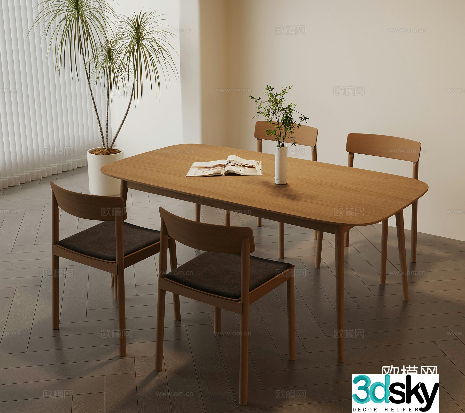Modern Wasabi Dining Table Dining Chair 3D Model