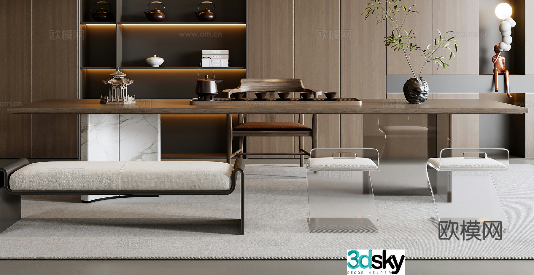 Italian tea table and chair combination 3D model