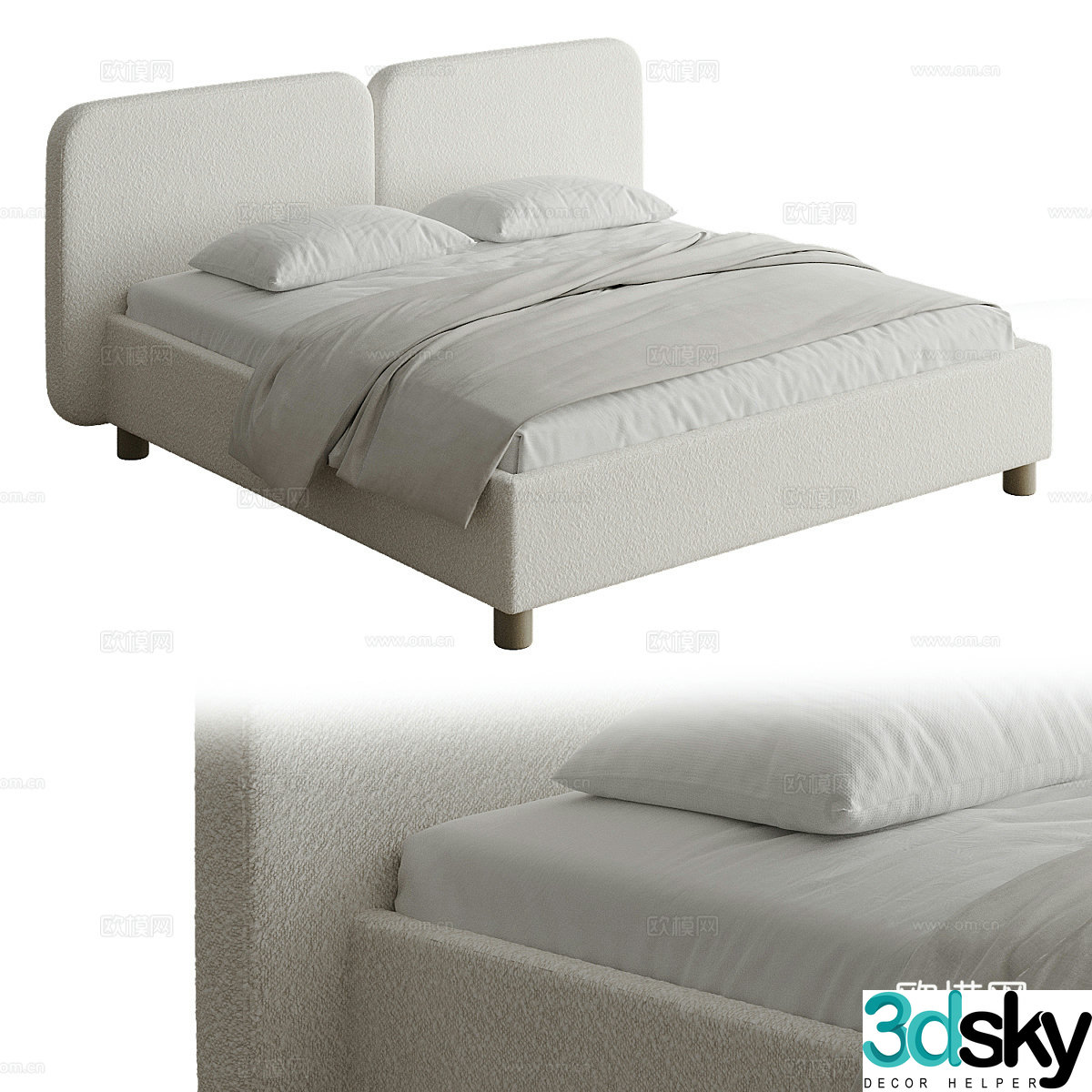 Modern Cream Style Venta Double Bed 3D Model