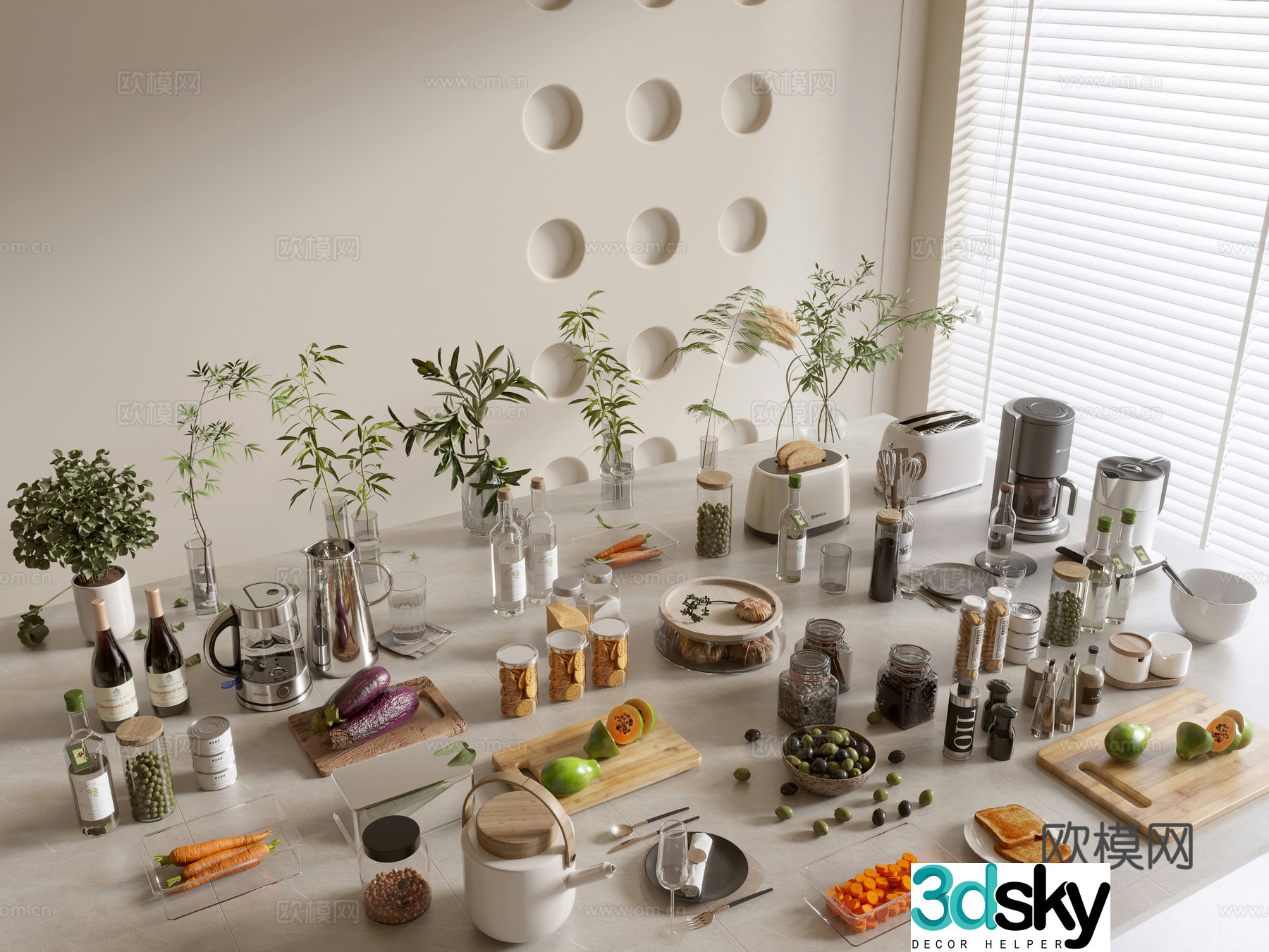 Modern ornament combination Kitchen supplies Kitchenware Tableware Kitchen appliances Art ornaments Dining table 3D model