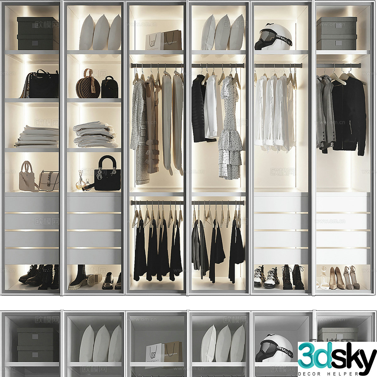Modern Italian glass cabinet door wardrobe 3d model