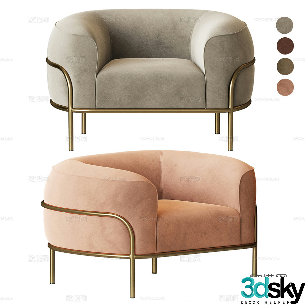 Modern light luxury Sophie armchair 3d model