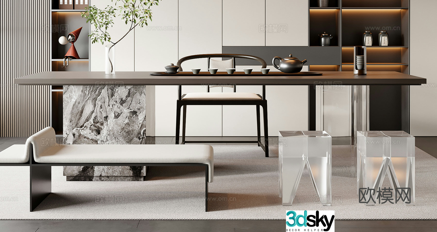 Modern tea table and chair 3d model