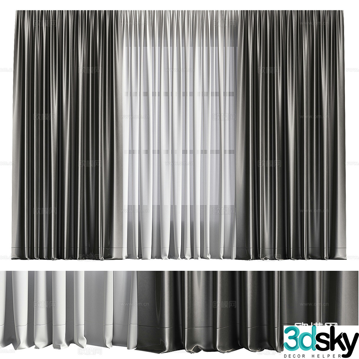 Modern silk curtain 3d model