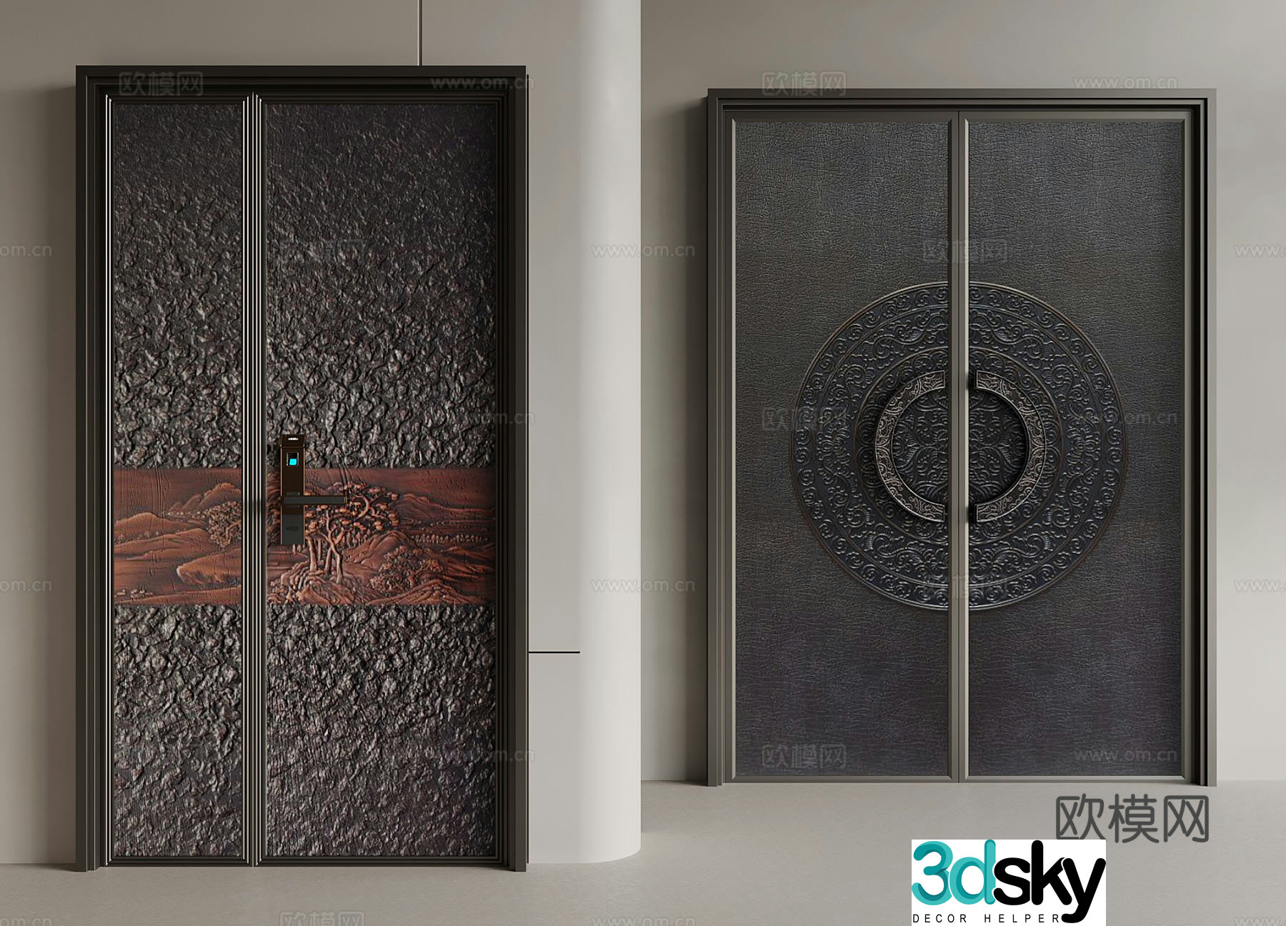 Door New Chinese style double-opening door mother and child door 3D model