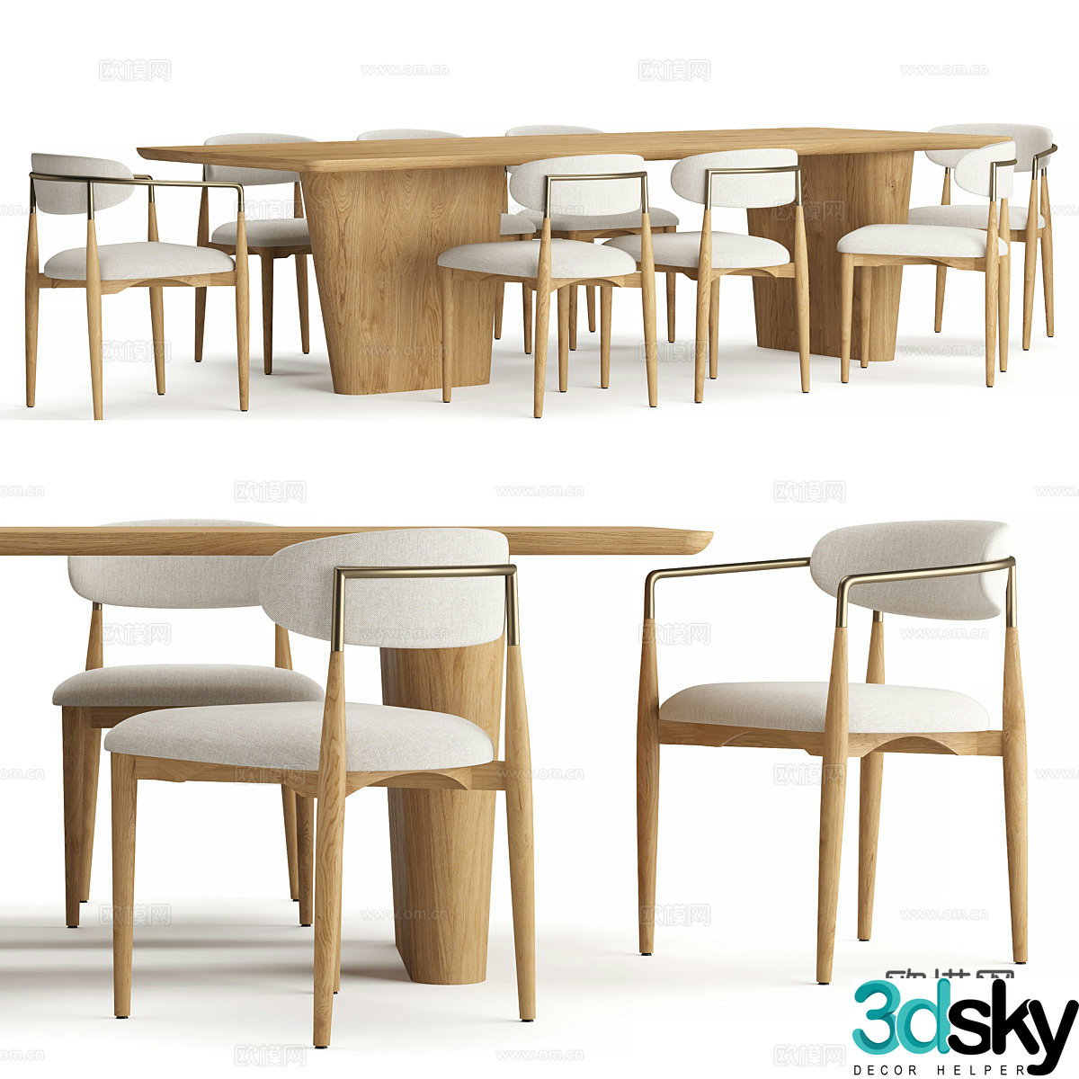 RH Dalia rectangular dining table and chair 3D model