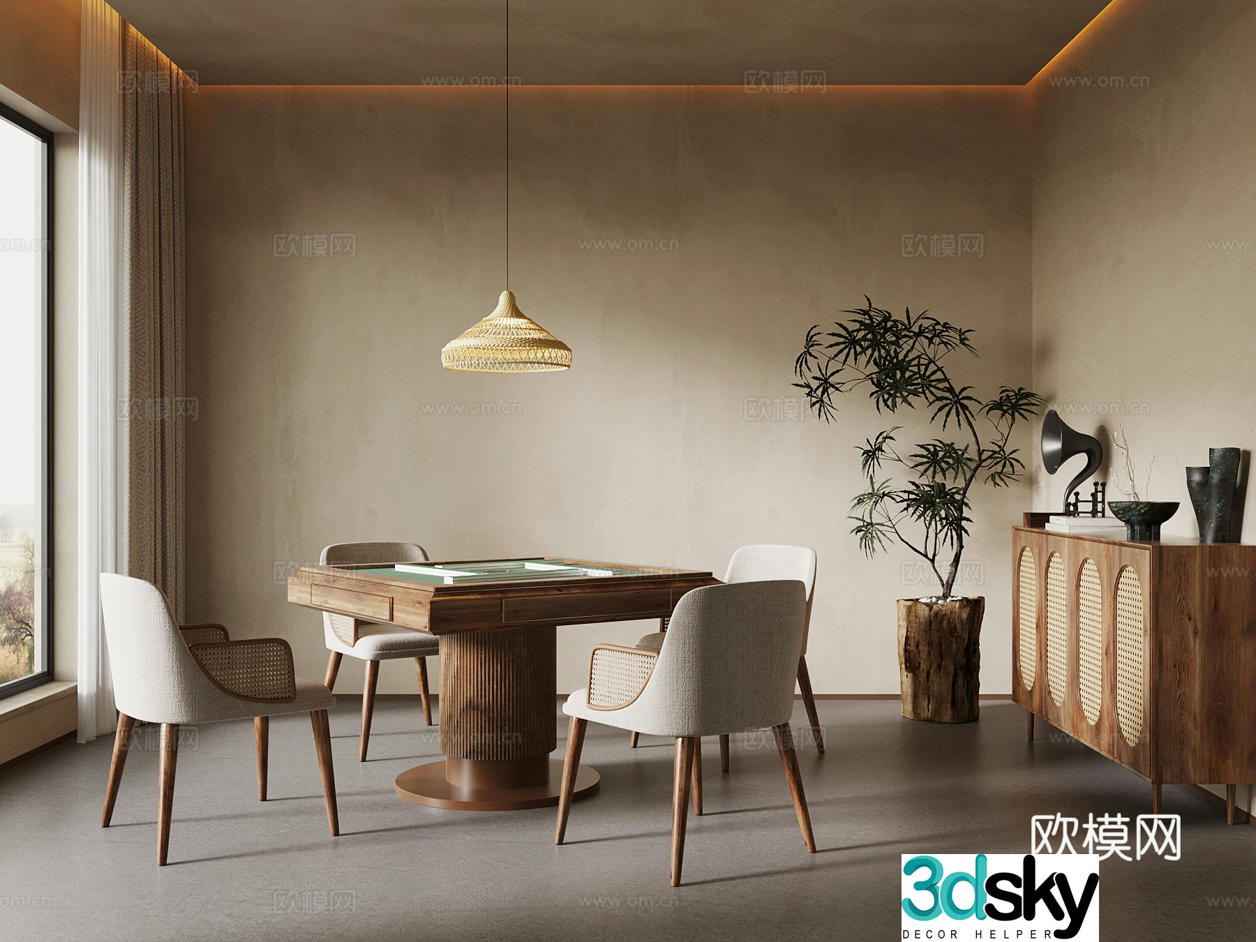 Chess and card room Wasabi style Chess and card room Mahjong room Mahjong table 3D model
