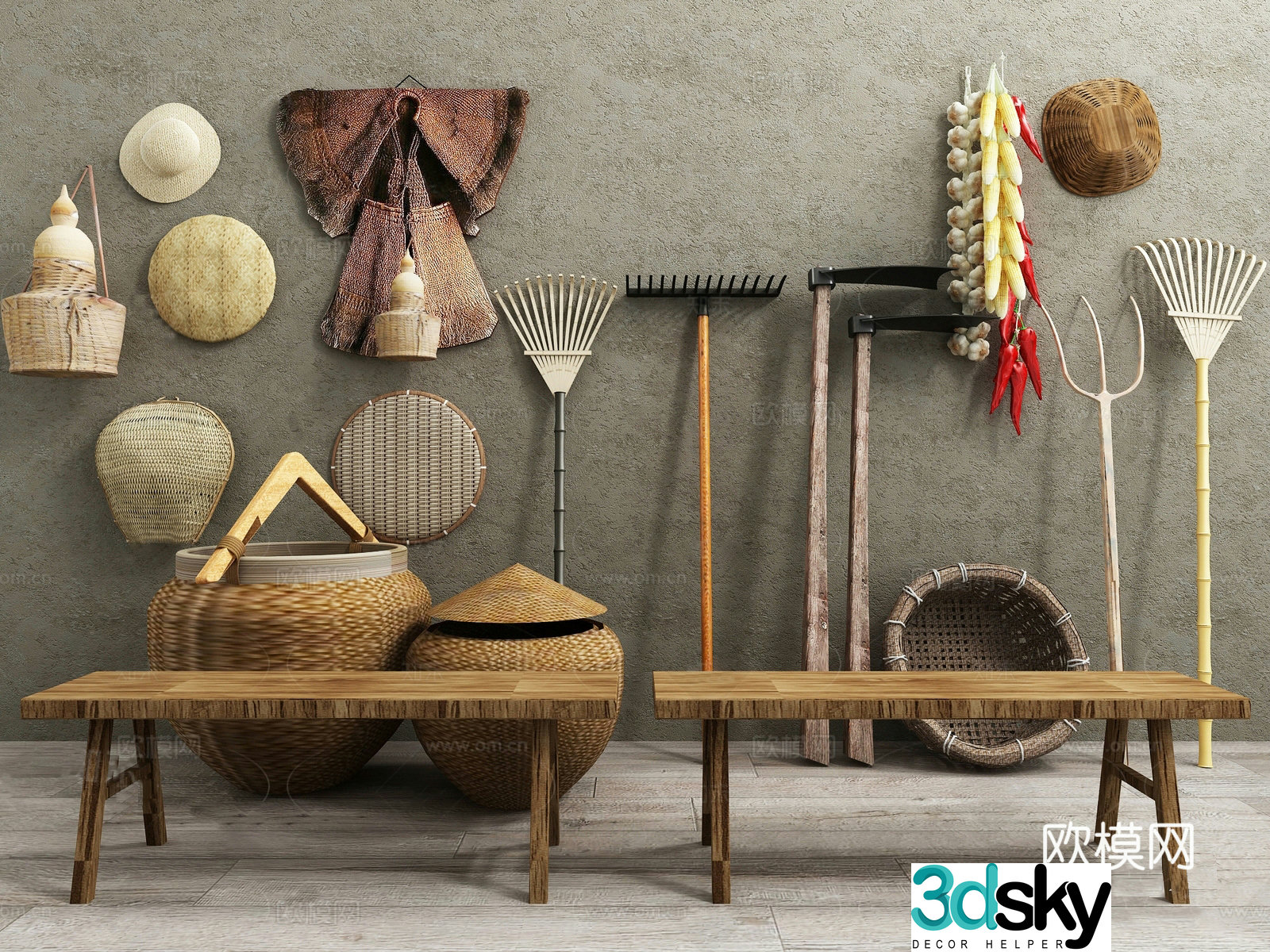 Chinese farming tools 3D model