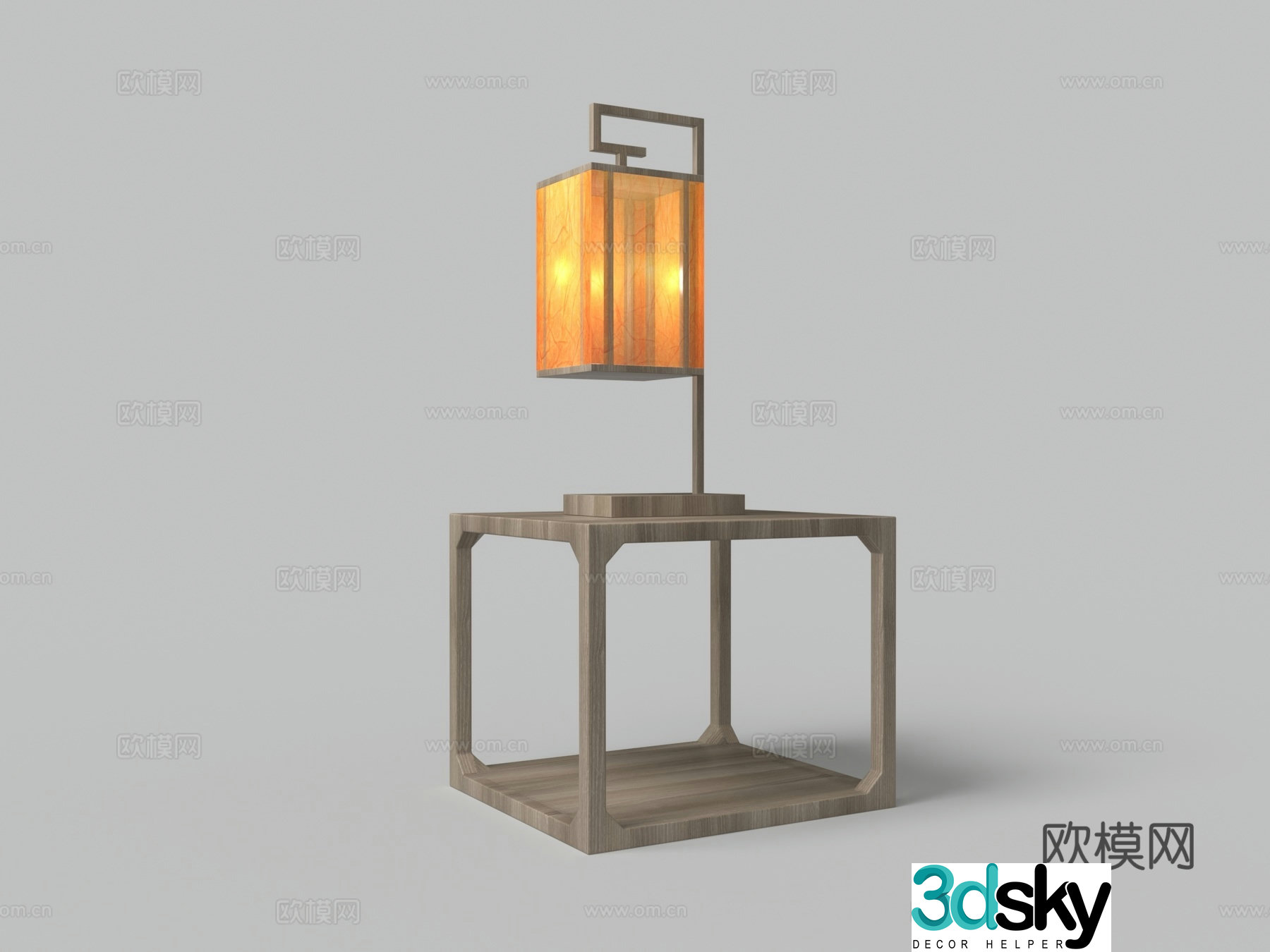 Chinese square side lamp combination 3D model
