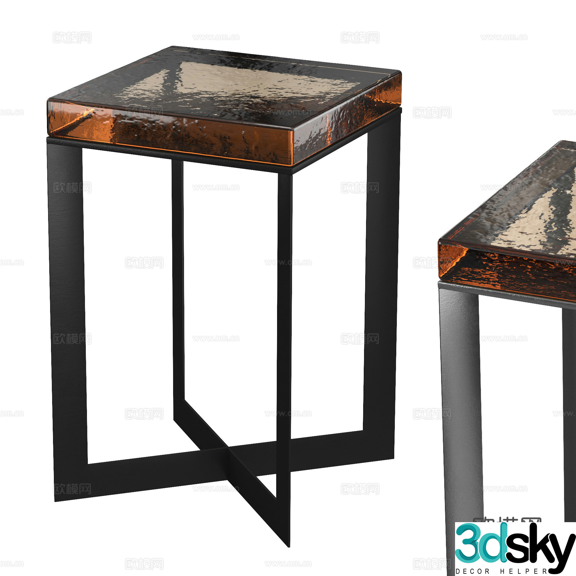 New Chinese style light luxury Lennie Amber cast glass coffee table 3D model