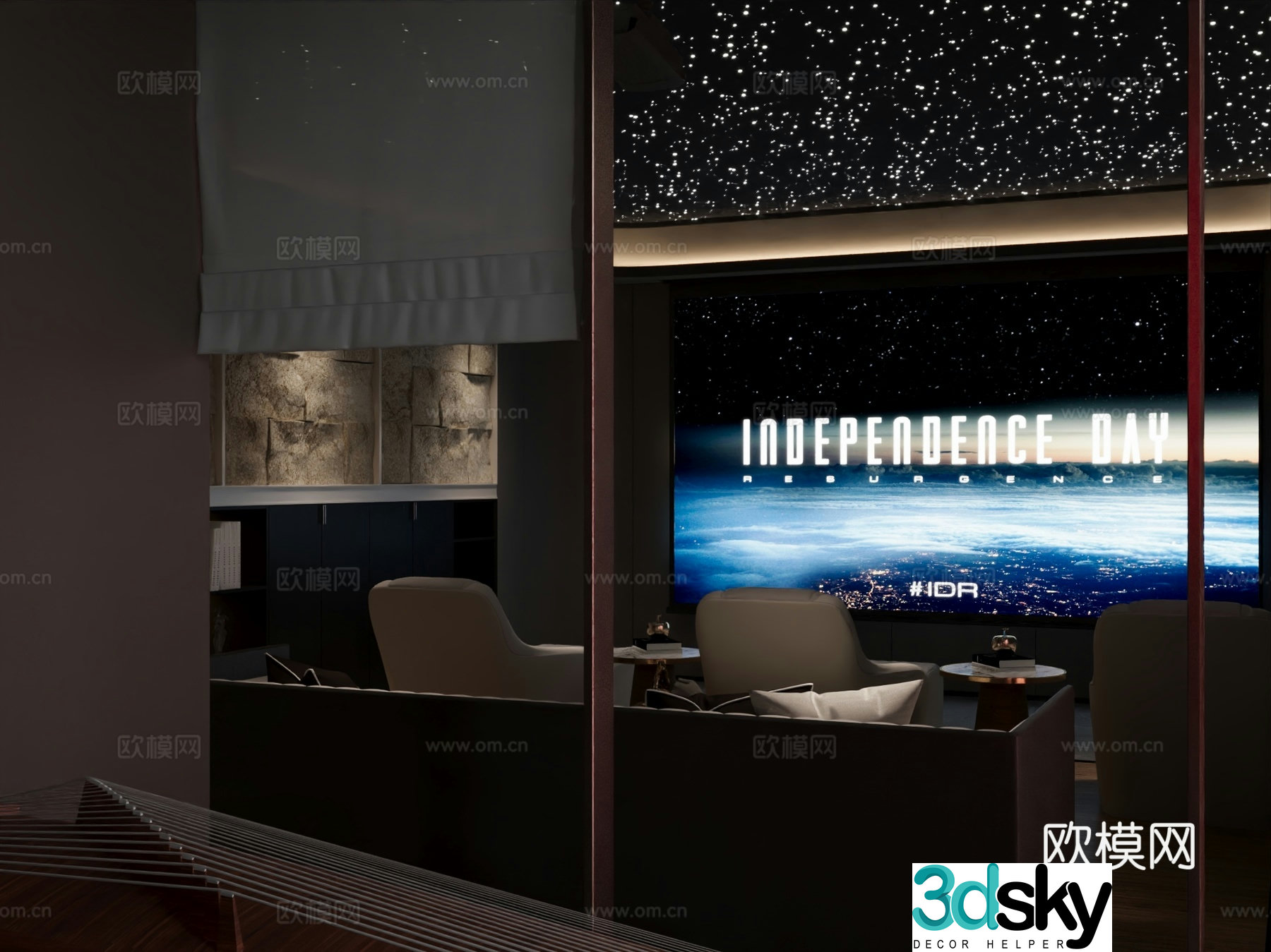Modern audio and video room basement entertainment room 3d model