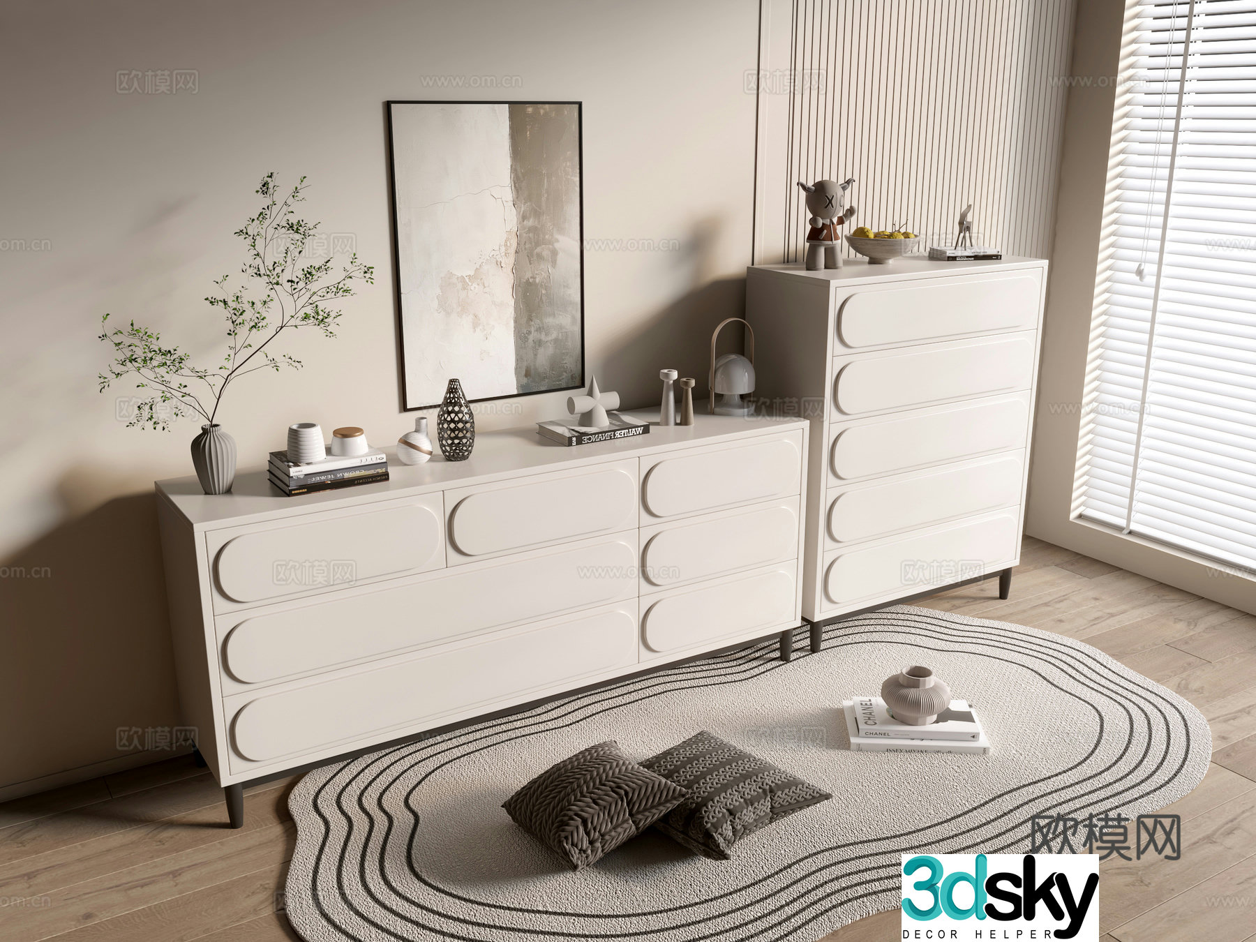 Modern cream style bookcase whole cabinet sideboard balcony cabinet storage cabinet entrance entrance entrance cabinet 3D model