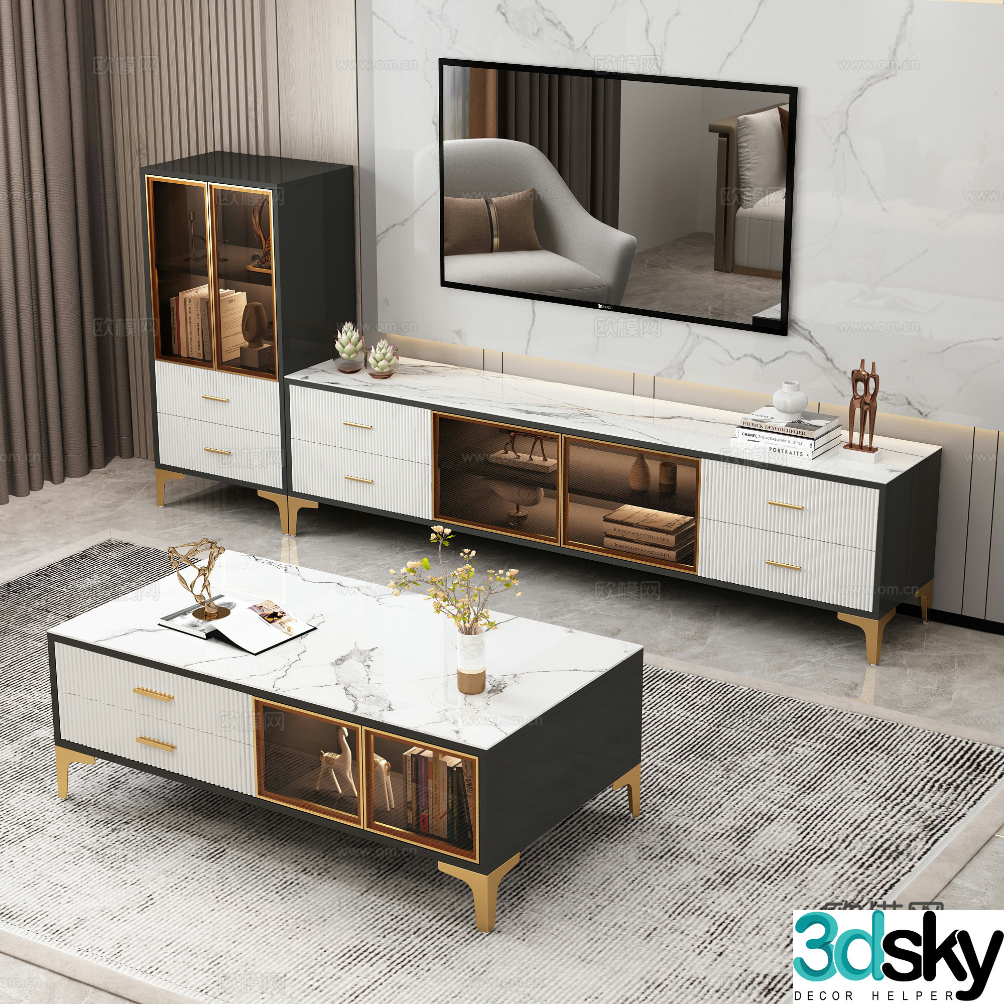 Light luxury TV cabinet coffee table combination 3D model