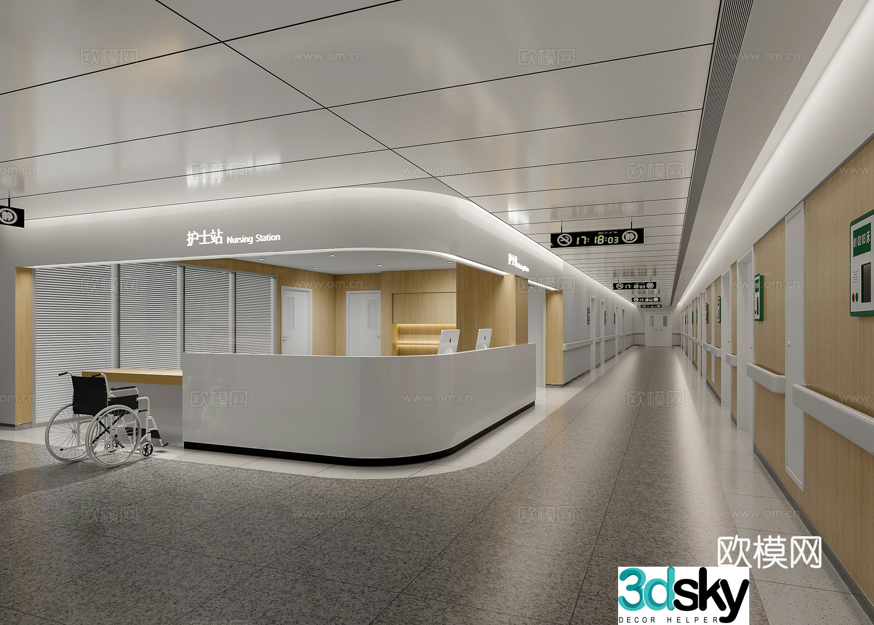 Hospital nurse station walkway 3d model