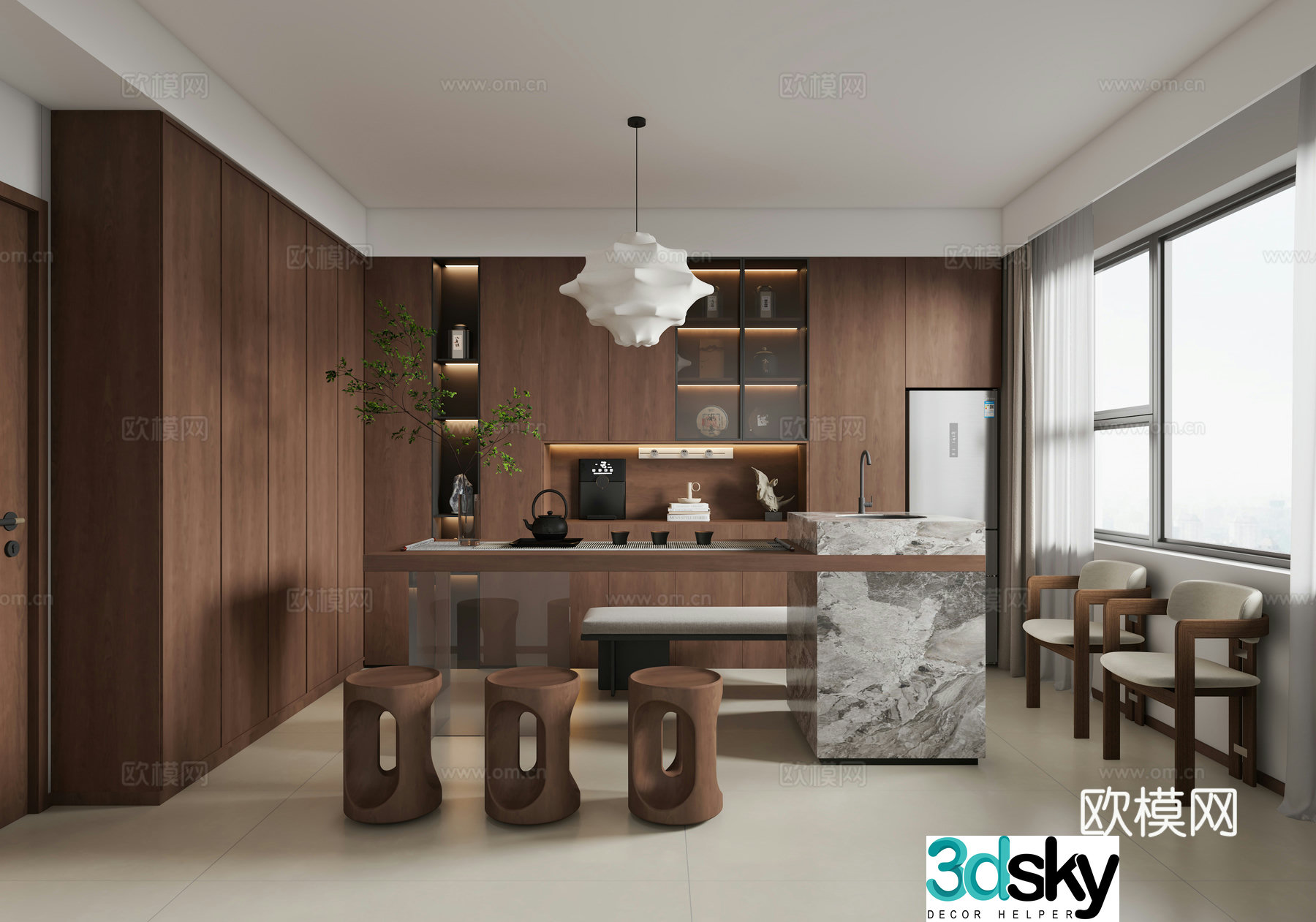 New Chinese style study bedroom 3D model