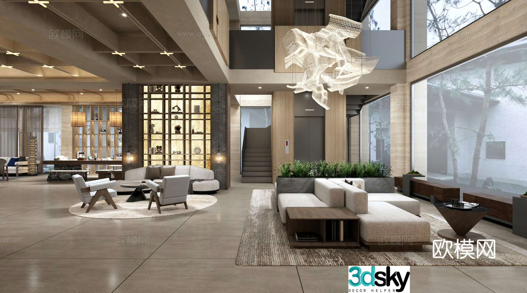 Wasabi B&B Lobby Hotel Reception Hall Living Area B&B reception desk Front 3D model