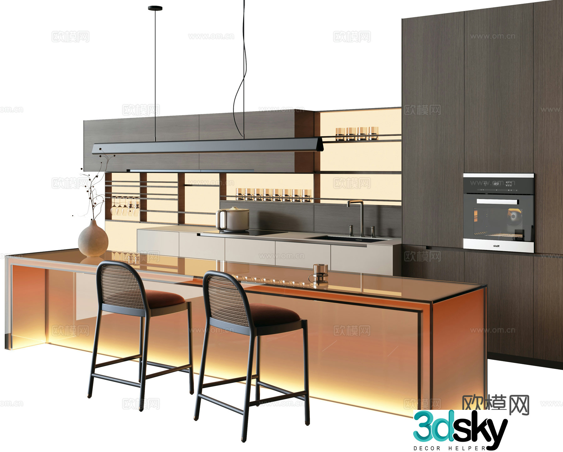 Modern cabinets resin bar middle island counter hanging cabinet water bar 3D model
