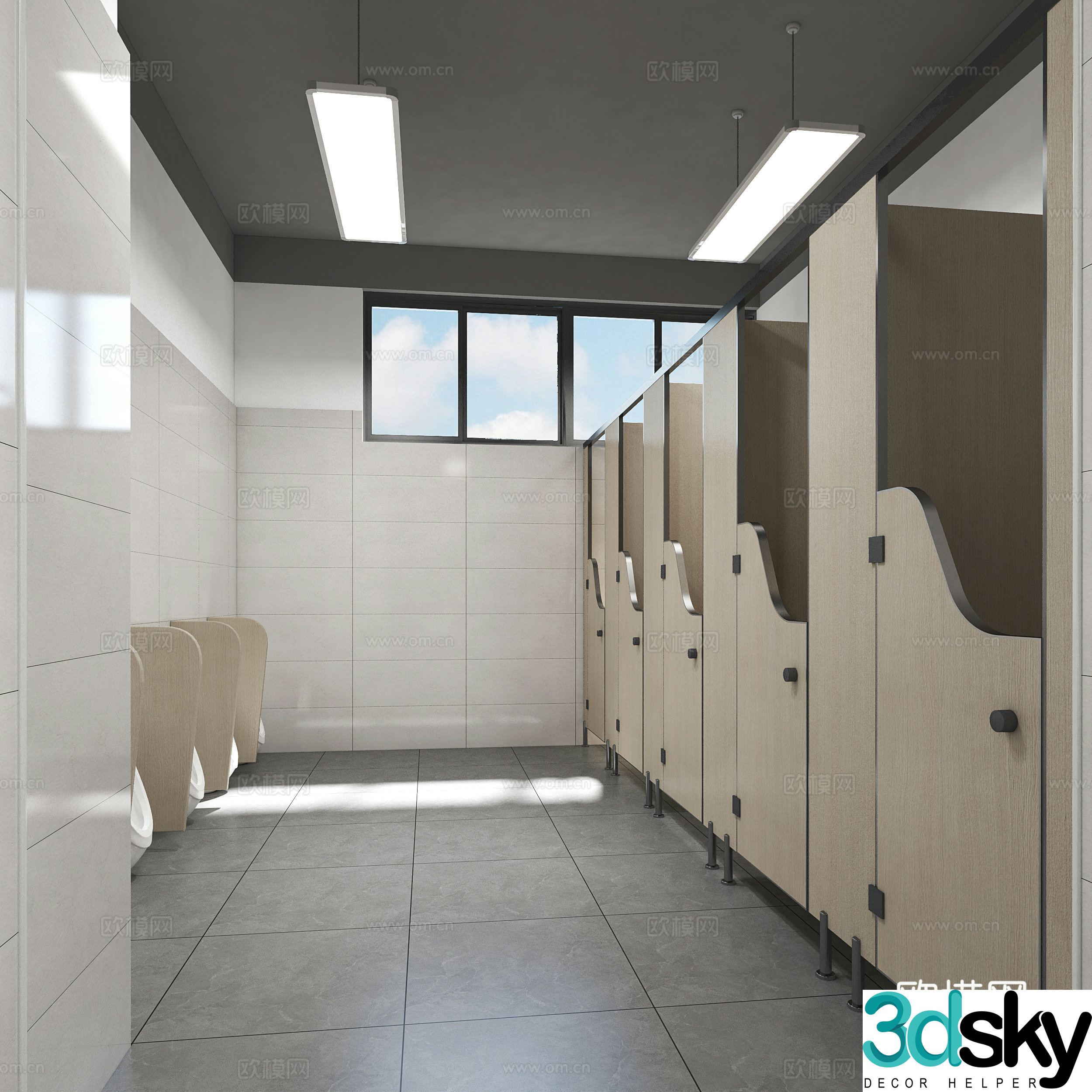 School public bathroom sink squatting toilet 3D model
