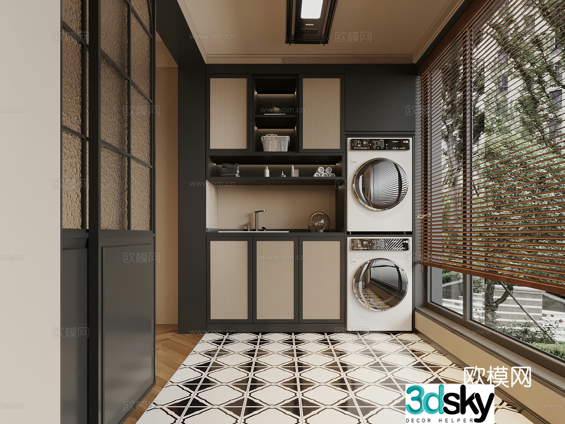 Balcony French balcony balcony washing cabinet 3d model