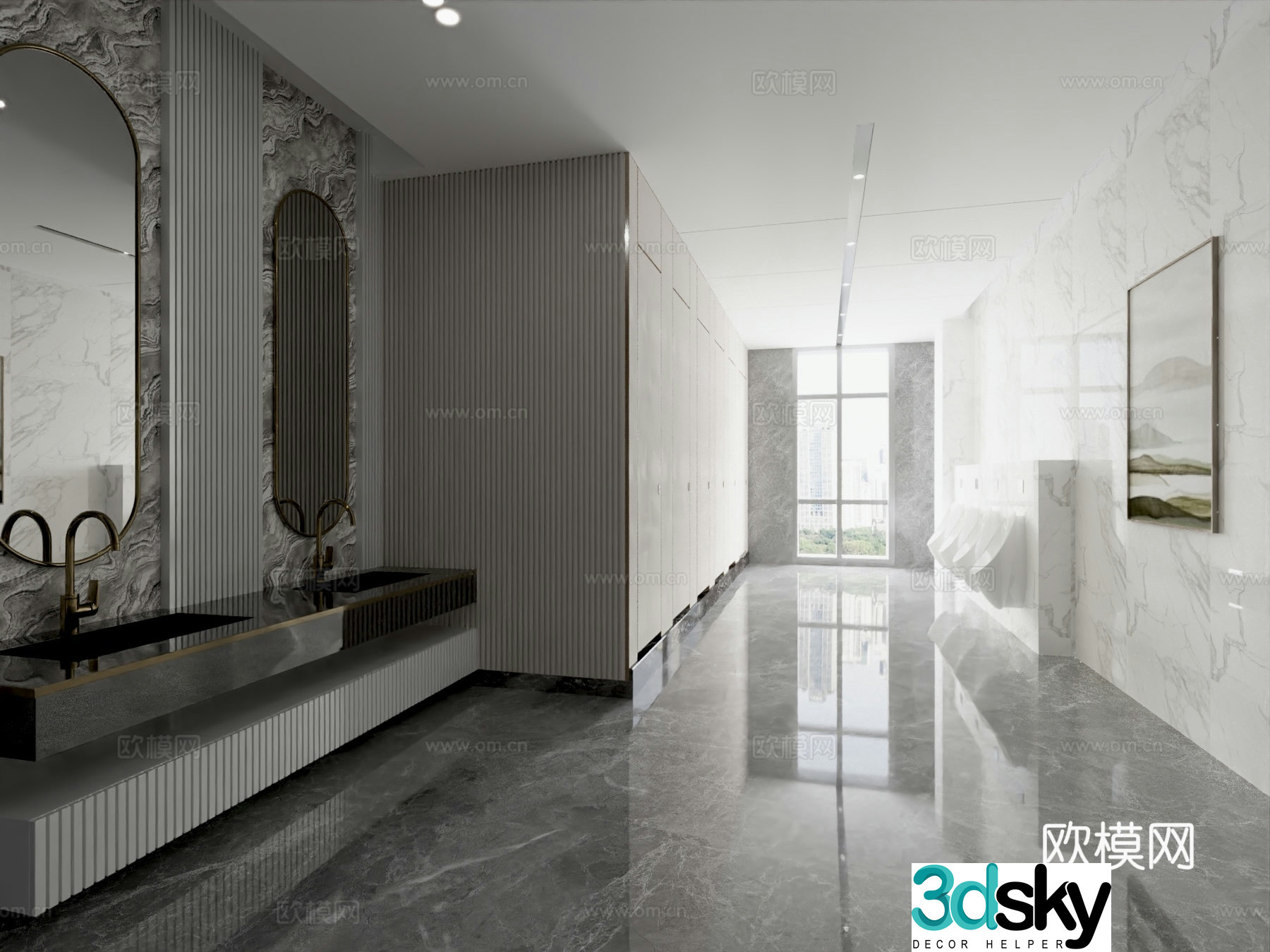 Modern public bathroom Public washbasin toilet 3d model