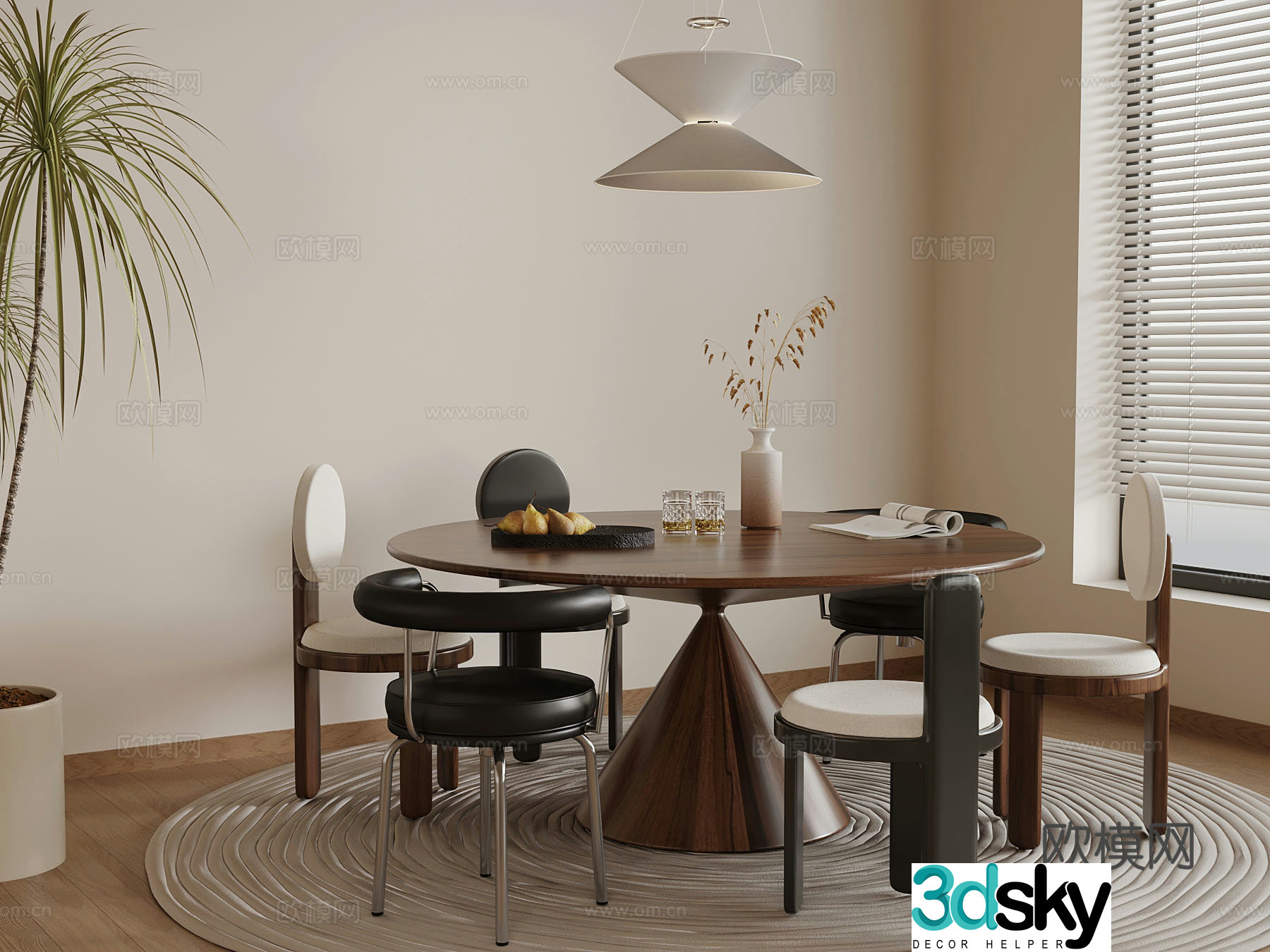 Dining table medieval dining table and chair chandelier 3d model