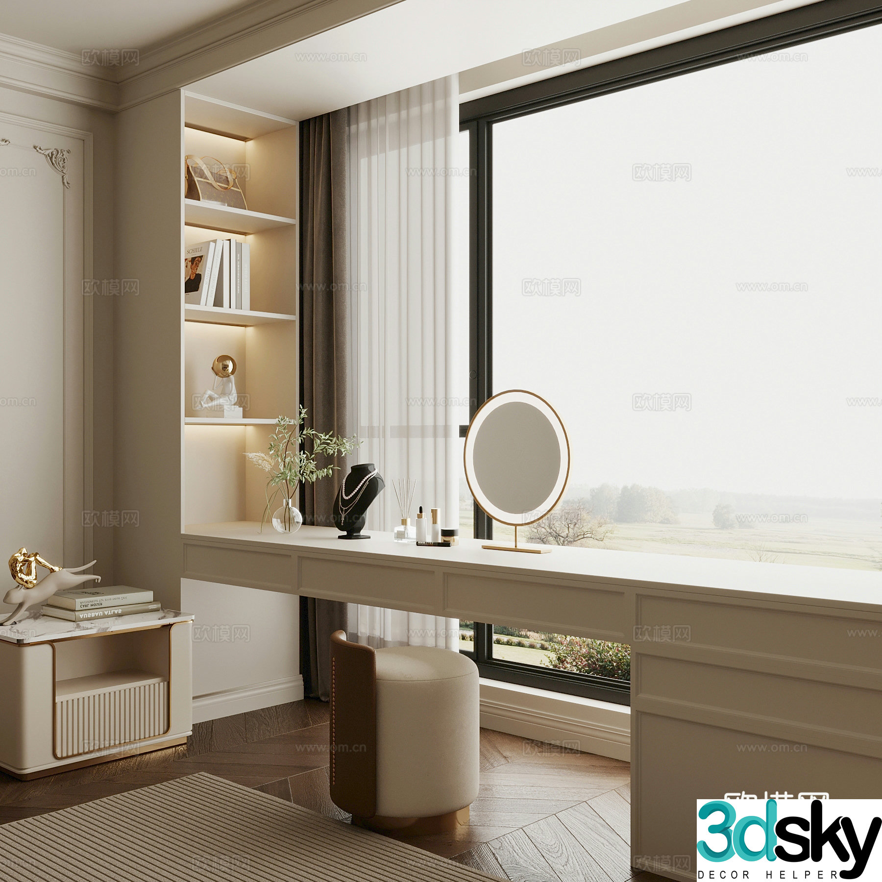 Bath window French desk bookcase 3d model