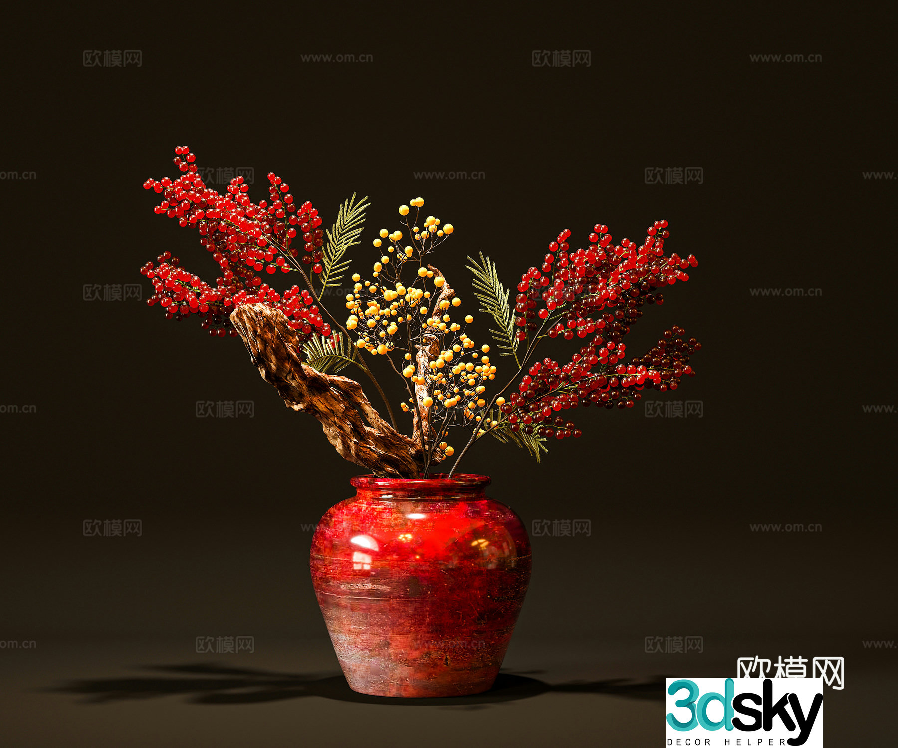 3D model of flower arrangement of vase