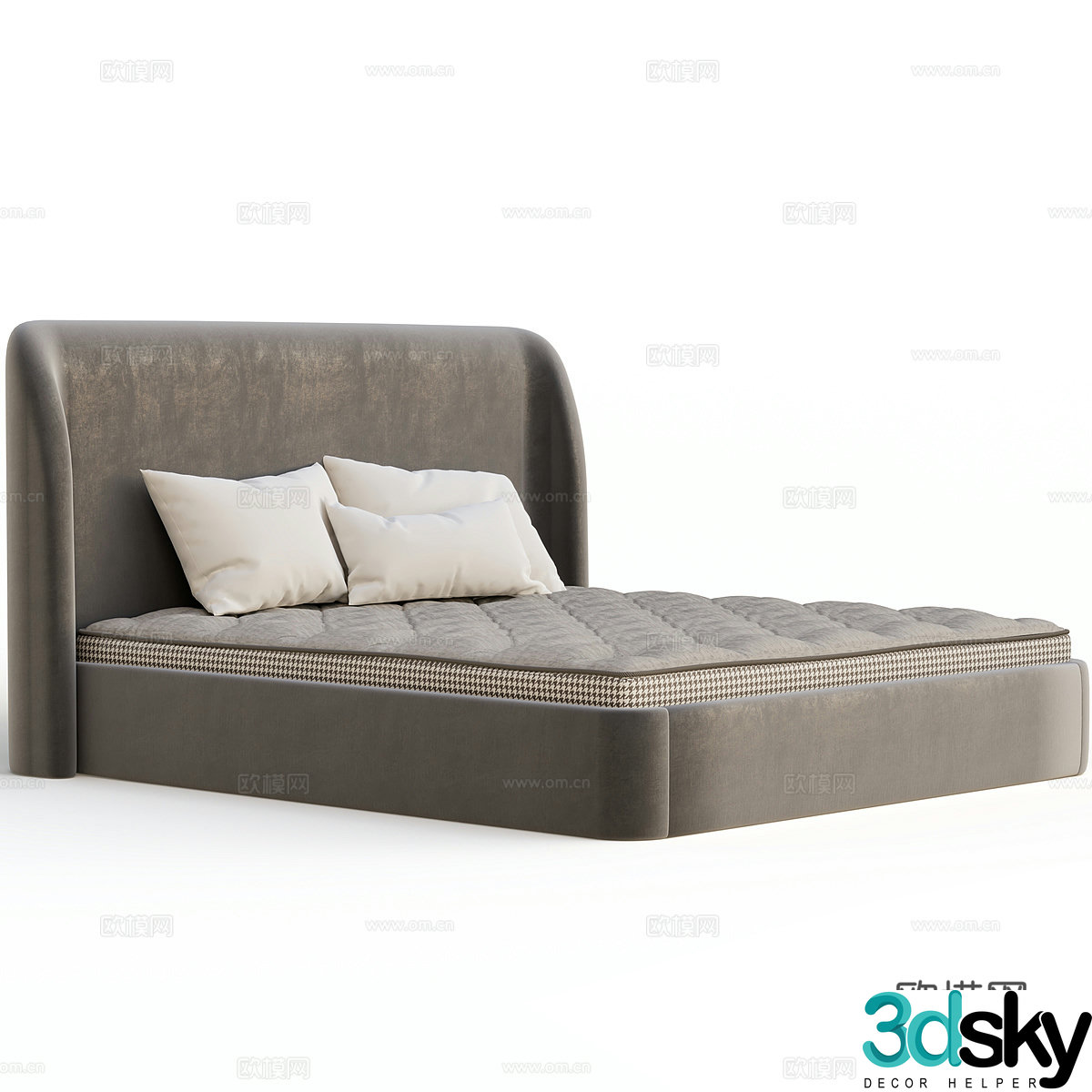Nordic simple double bed double bed simple bed bedroom bed pillow 3d model
