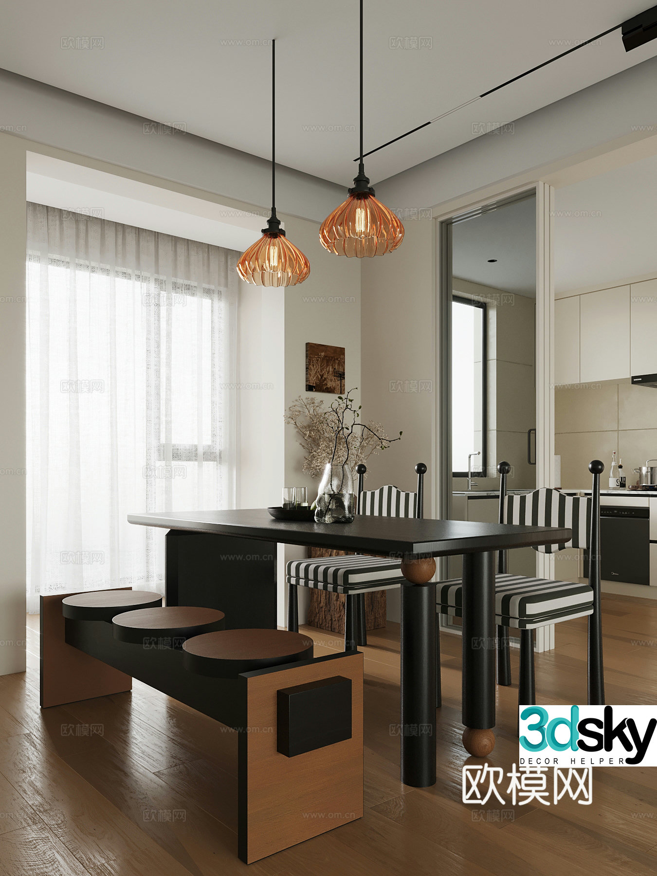 Medium style dining table and chairs Restaurant 3D model