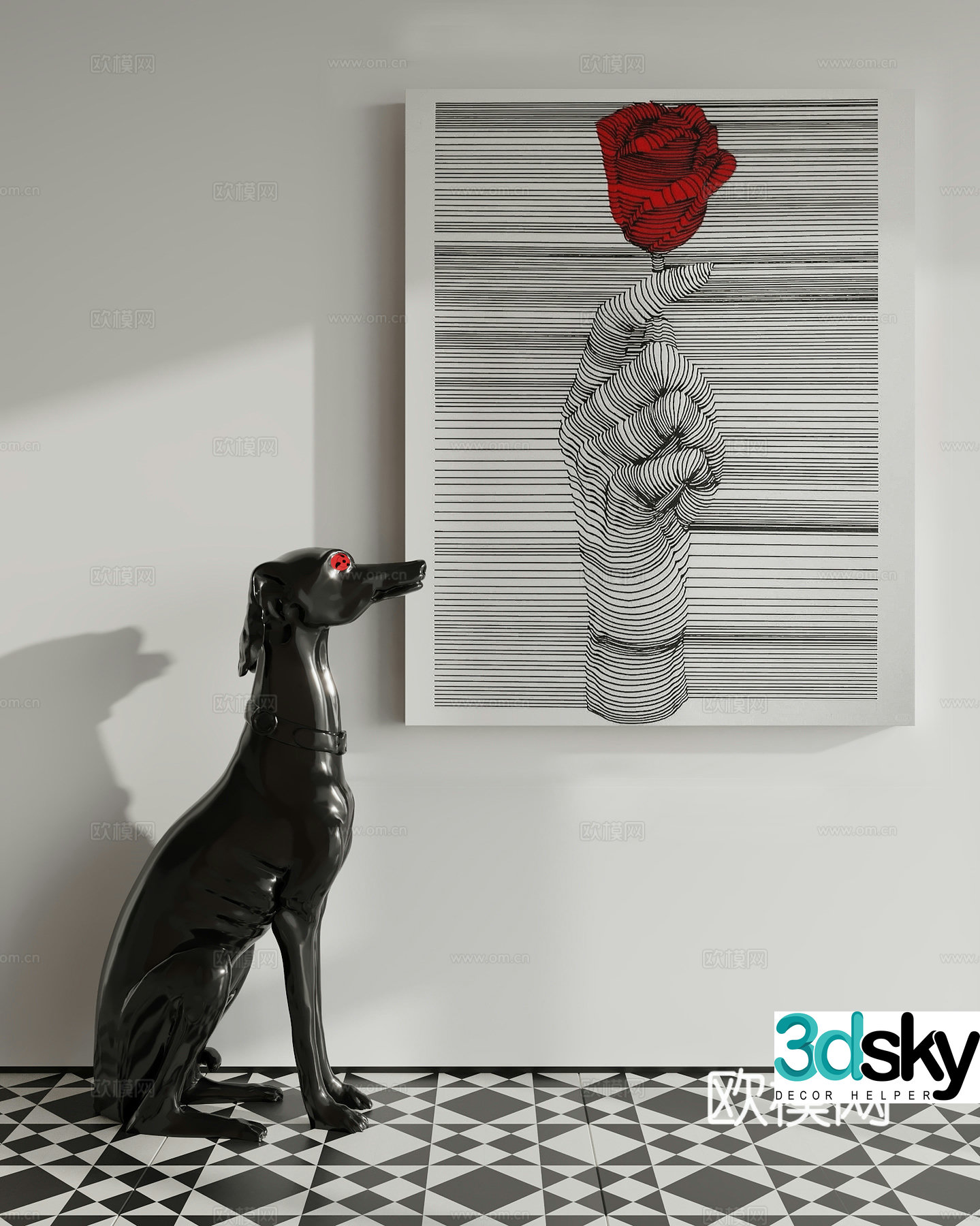 Modern abstract art deco painting 3d model