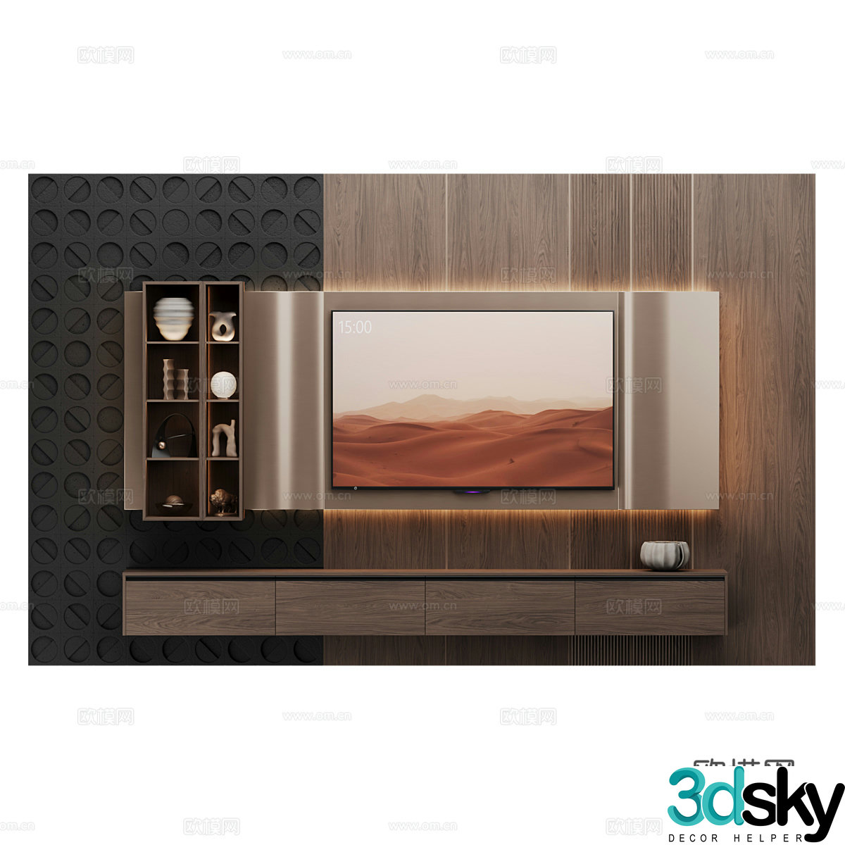 New Chinese style light luxury TV background wall 3D model