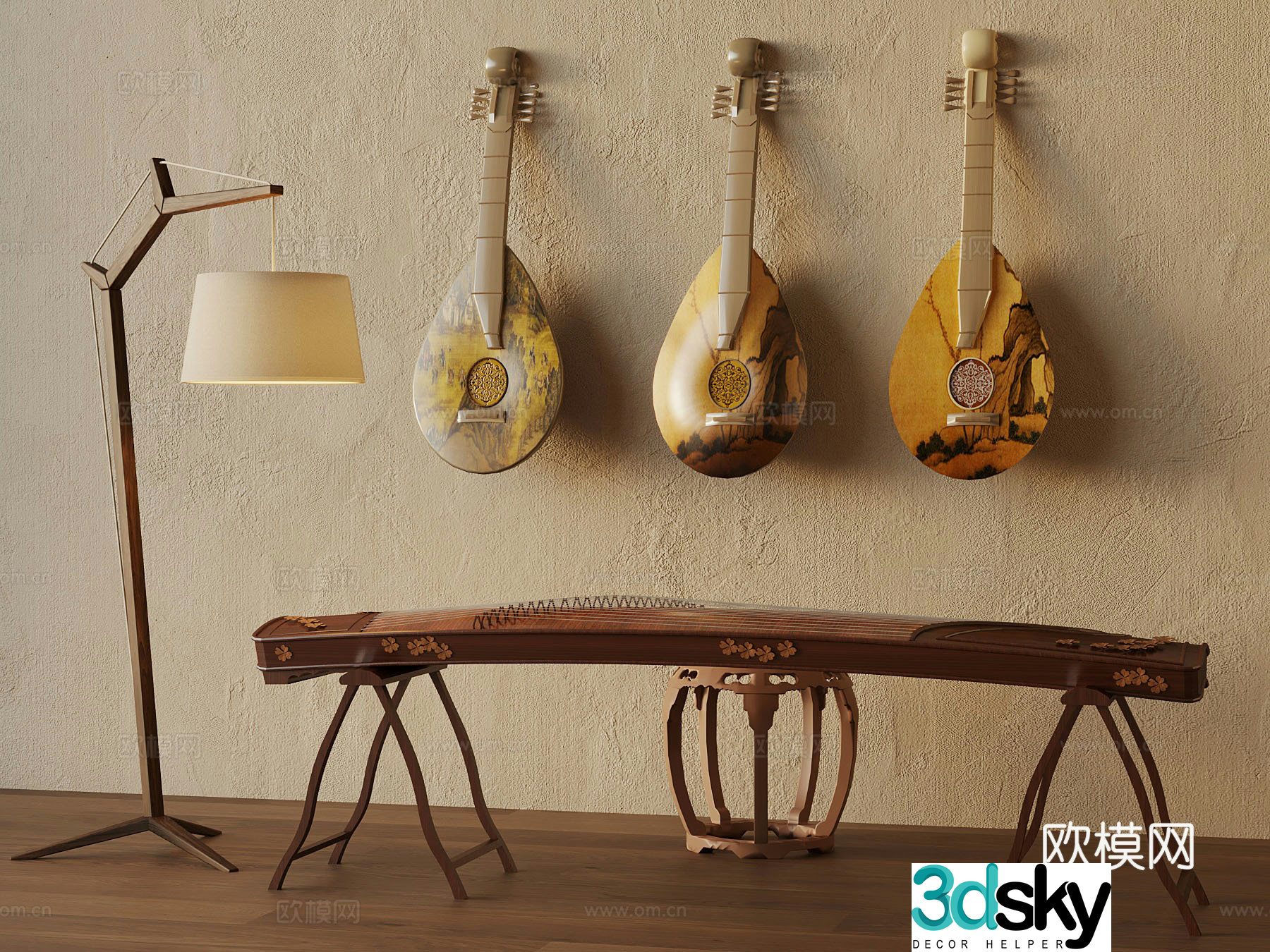 Musical instruments New Chinese musical instruments Guzheng 3d model