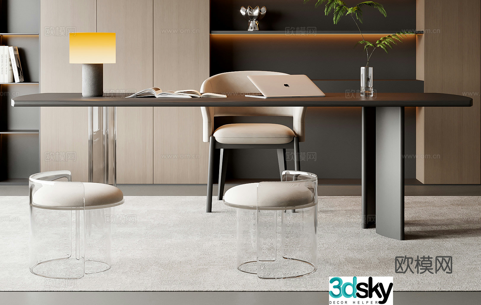 Modern desk and chair 3d model