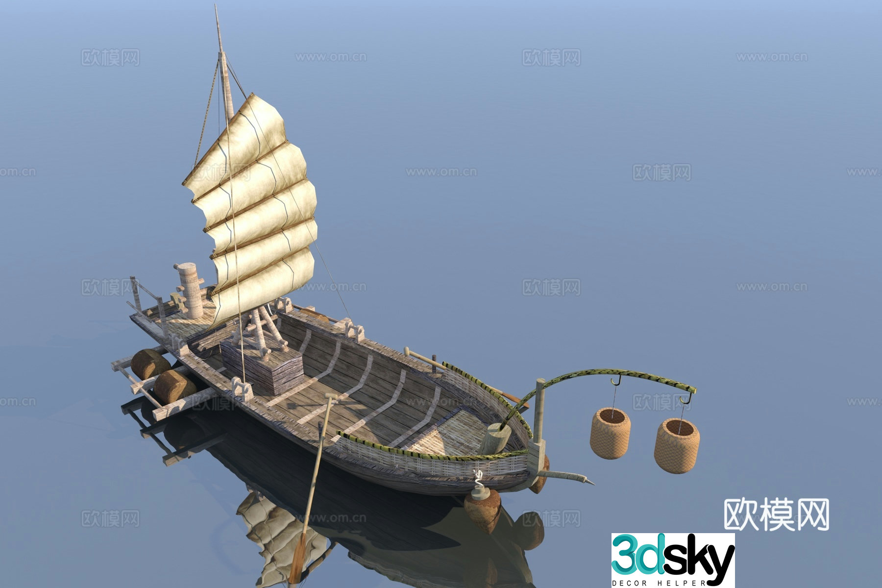 Chinese wooden boat ancient ship 3d model