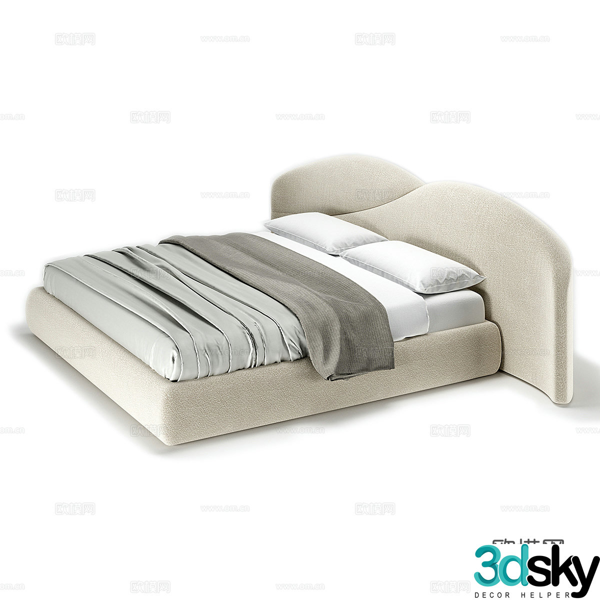 Modern simple double bed Double bed Simple bed Bedroom bed Pillow 3D model